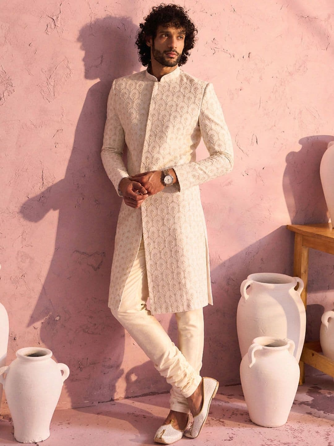 VASTRAMAY Embroidered Mandarin Collar Sherwani - view 1