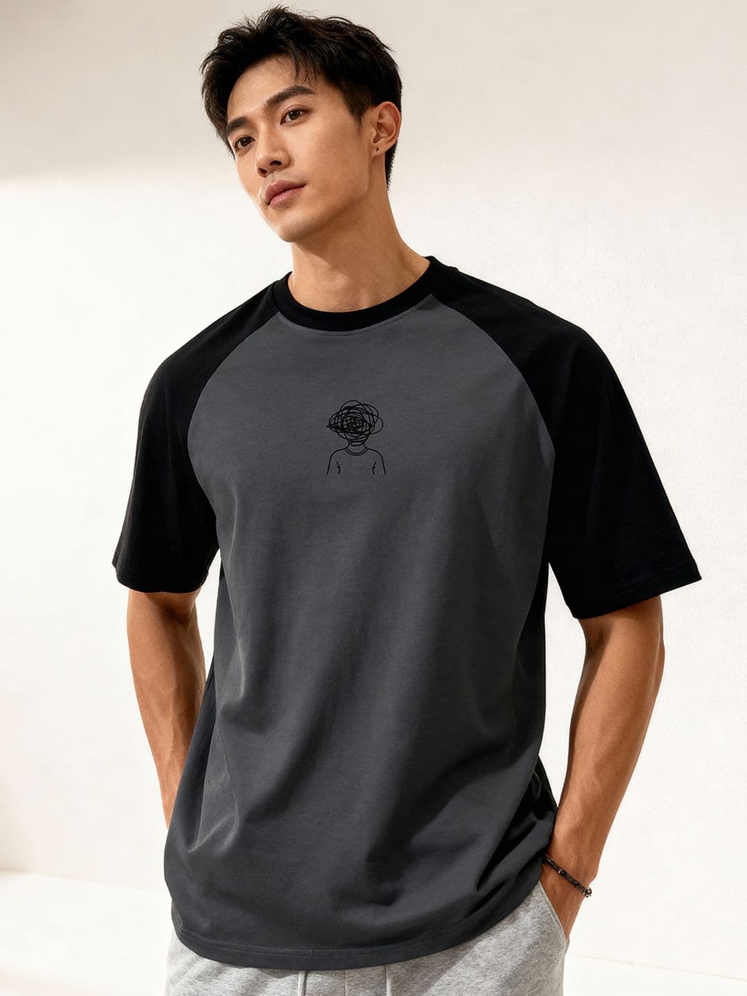 TOM MILTON Men Grey Raglan Sleeve Round Neck T-Shirt - view 1