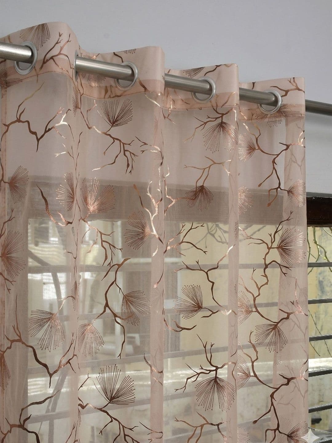 GEET CREATIONS Brown Set of 2 Floral Sheer Long Door Curtain - view 1
