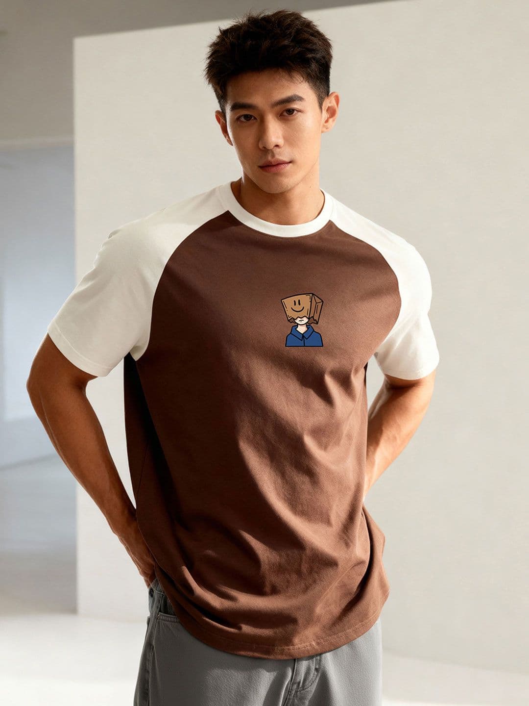 TOM MILTON Men Brown Raglan Sleeve Round Neck T-Shirt - view 1