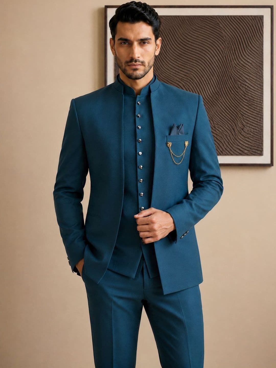House of Pataudi Mandarin Collar Sherwani Set - view 1