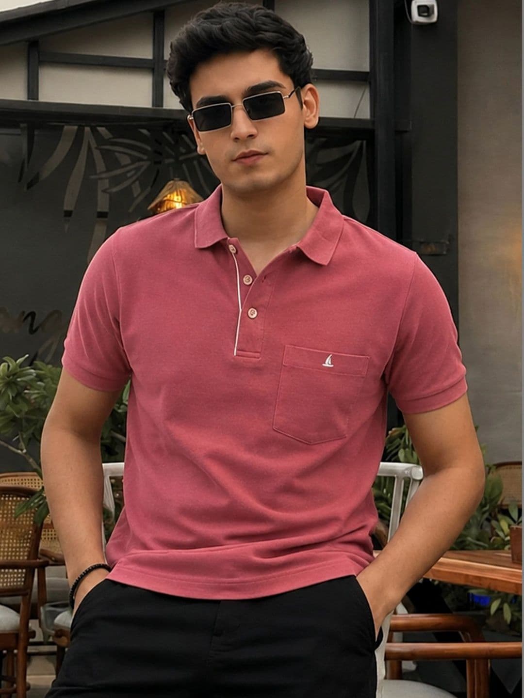 Utopium Men Brand Logo Polo Collar Pure Cotton Pockets T-shirt - view 1