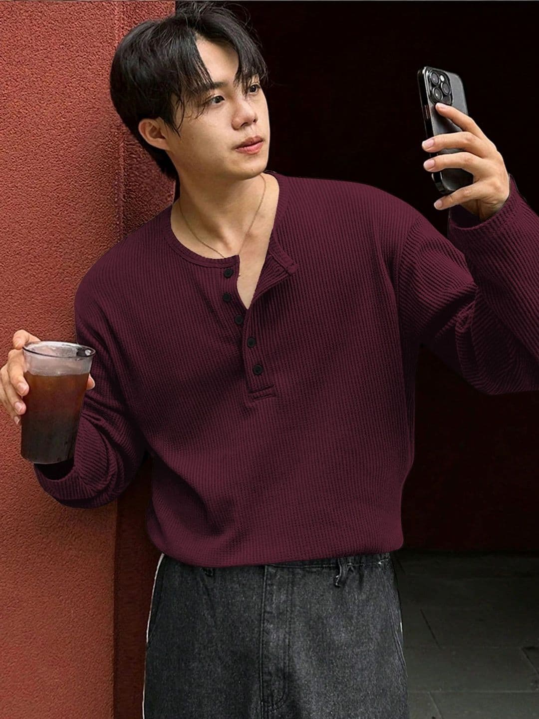HOODLER Men Henley Neck T-shirt - view 1