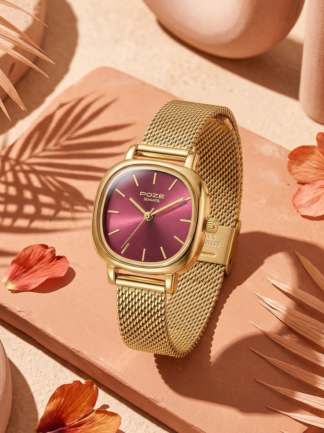Sonata Women Poze 9 Quartz Analog Pink Dial Watch - SP80024YM01W - view 1