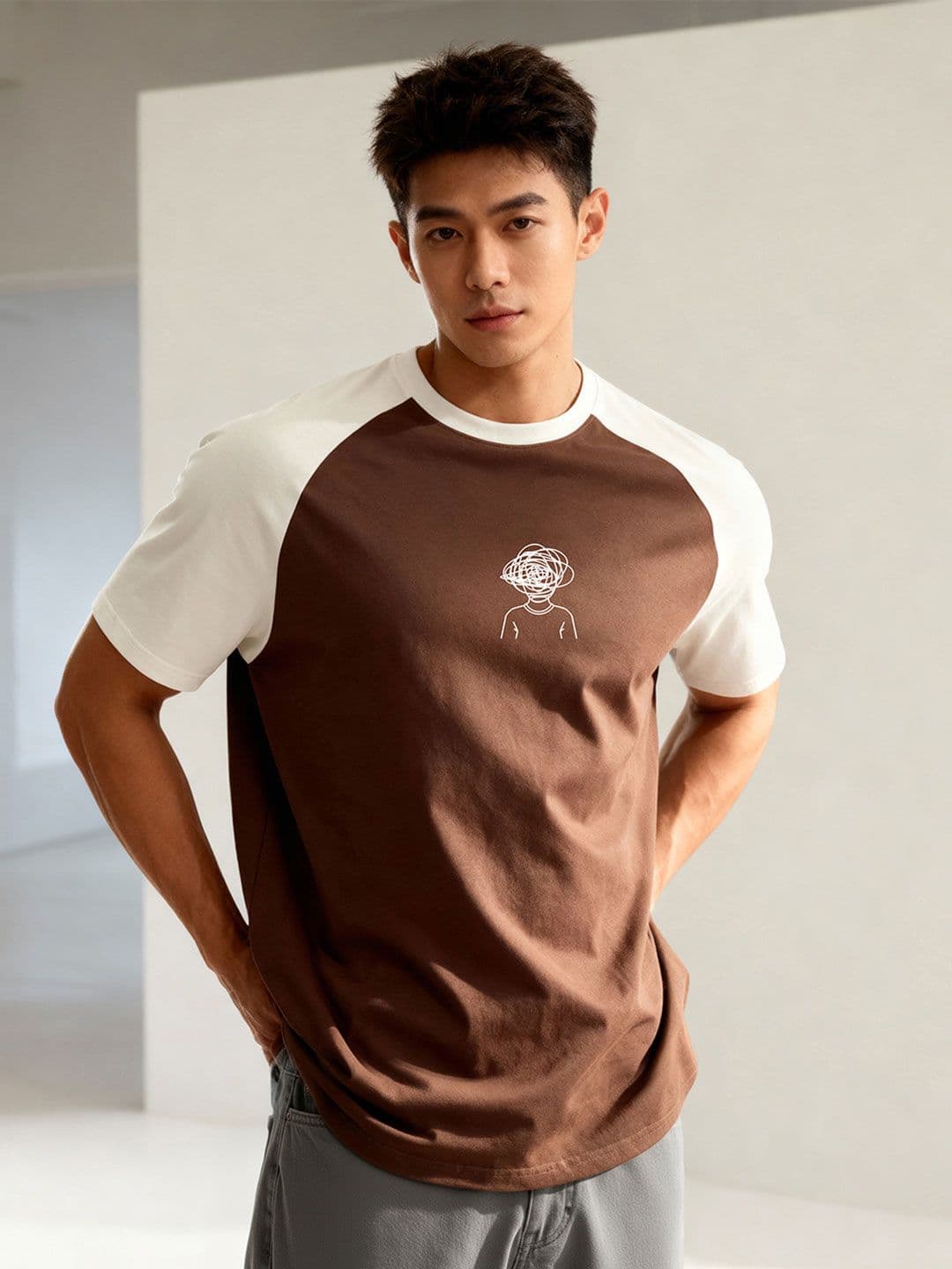 TOM MILTON Men Brown Raglan Sleeve Round Neck T-Shirt - view 1