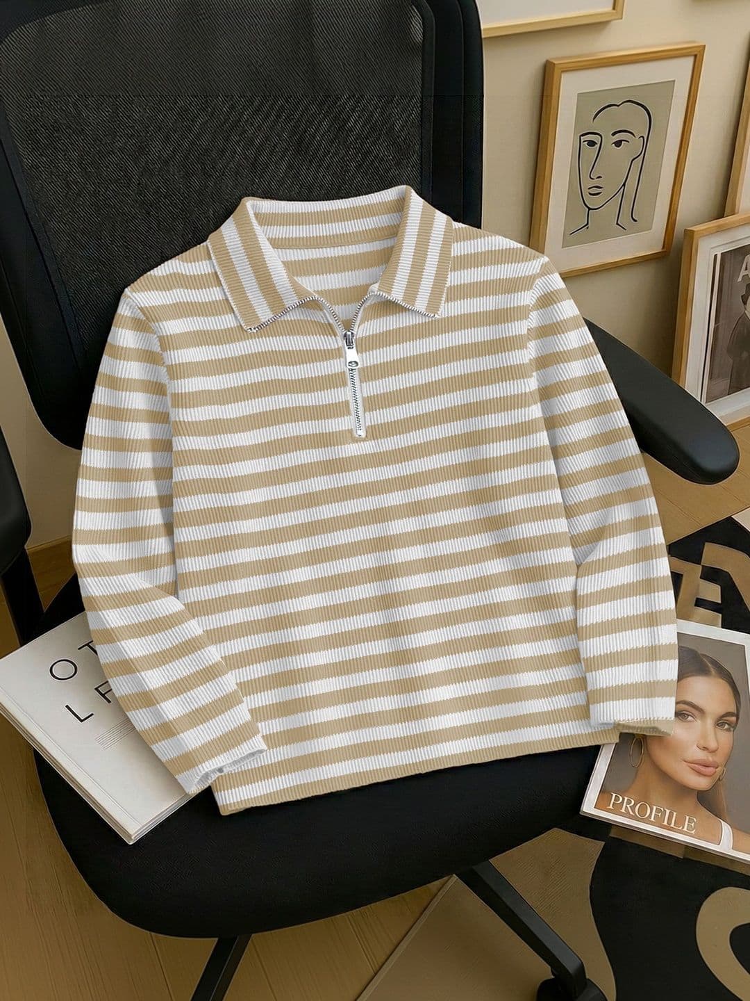 HOODLER Men Striped Polo Collar T-shirt - view 1