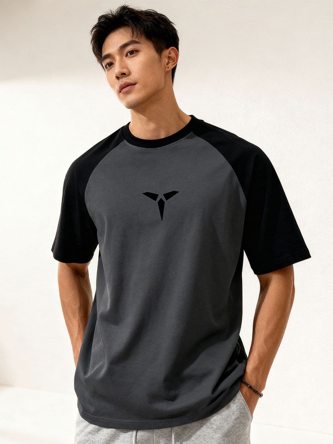 TOM MILTON Men Grey Raglan Sleeve Round Neck T-Shirt - view 1