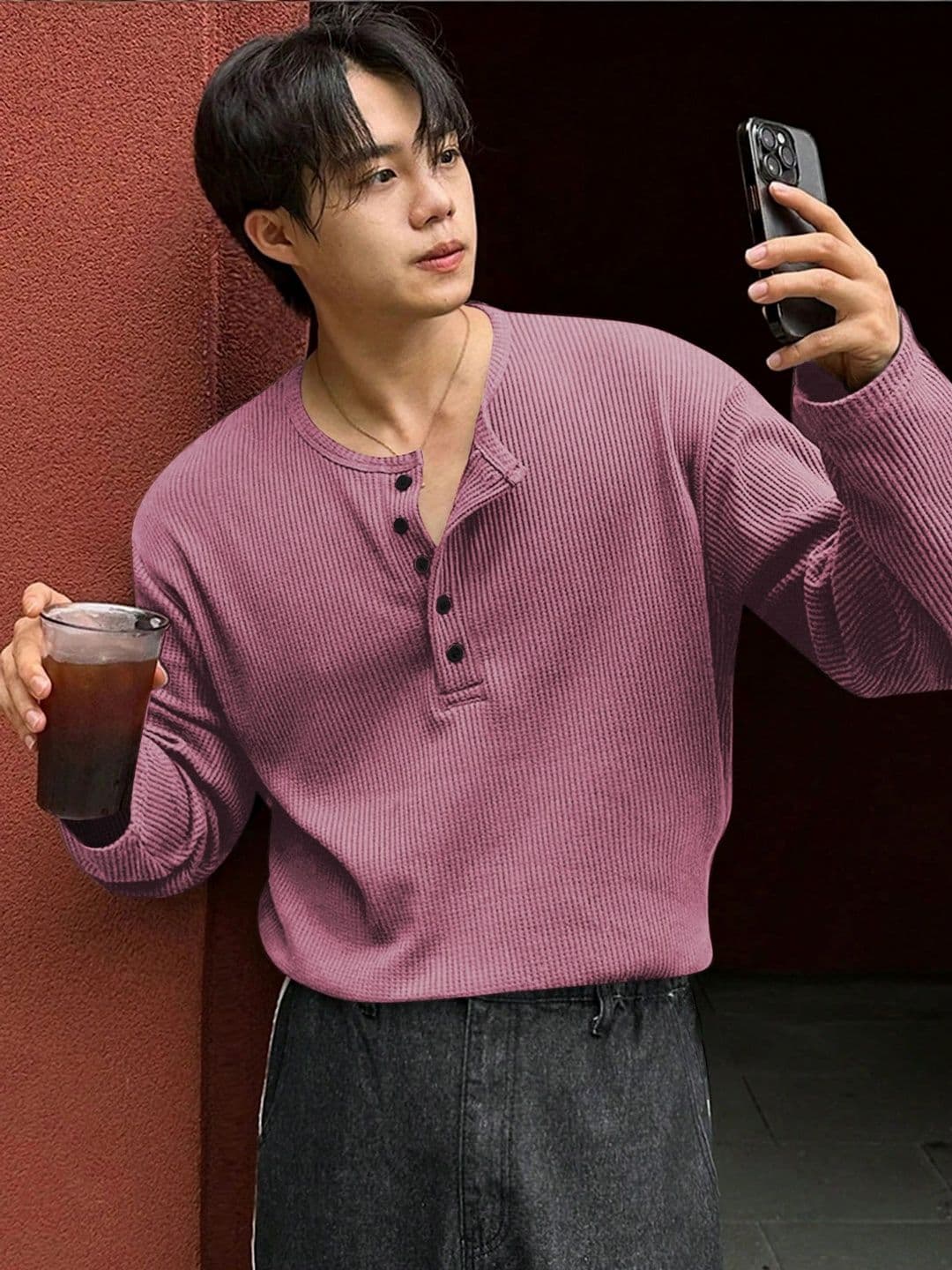 HOODLER Men Henley Neck T-shirt - view 1