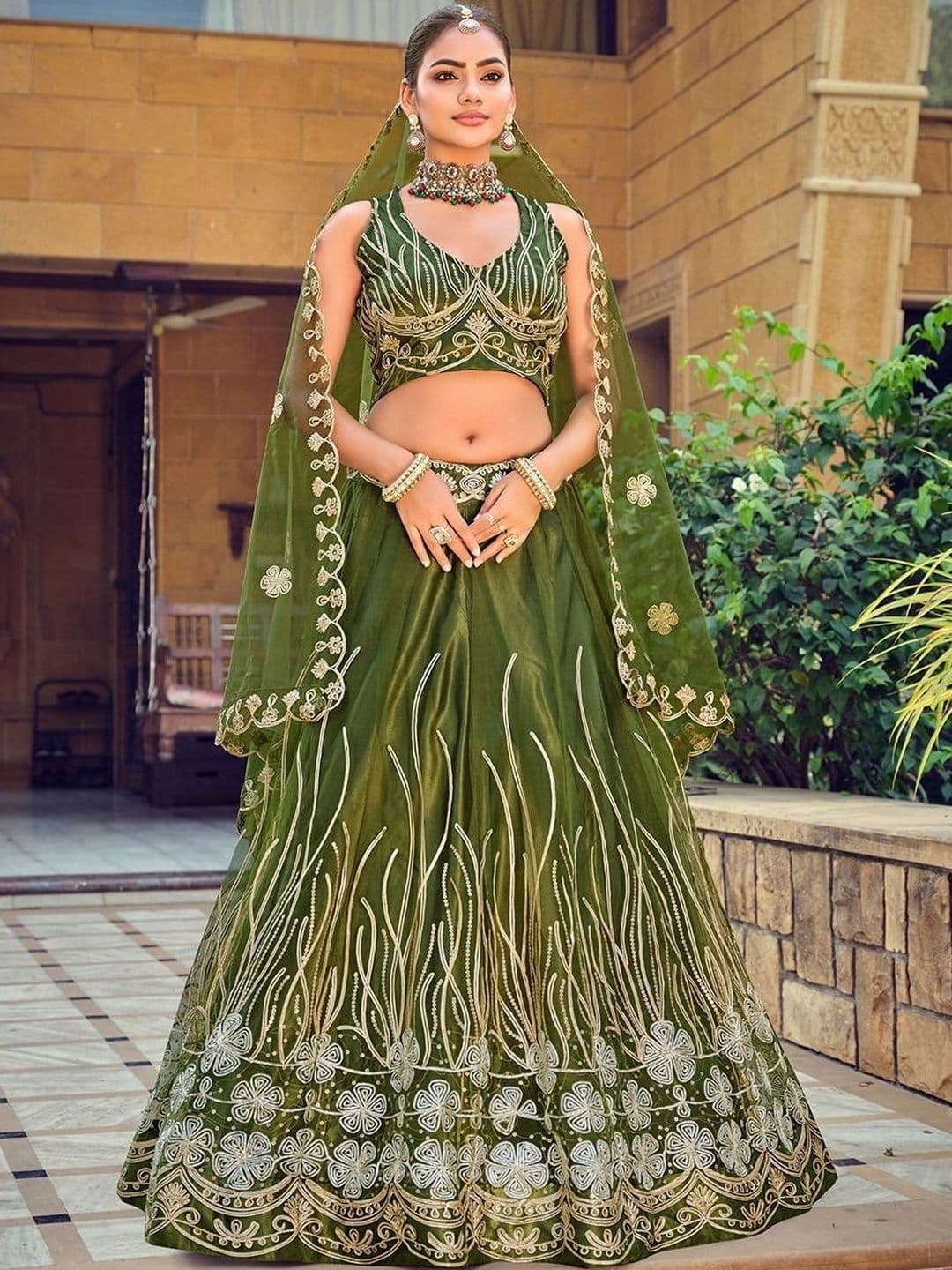 UDBHAV EXPORT Embroidered Thread Work Semi-Stitched Lehenga & Blouse With Dupatta - view 1