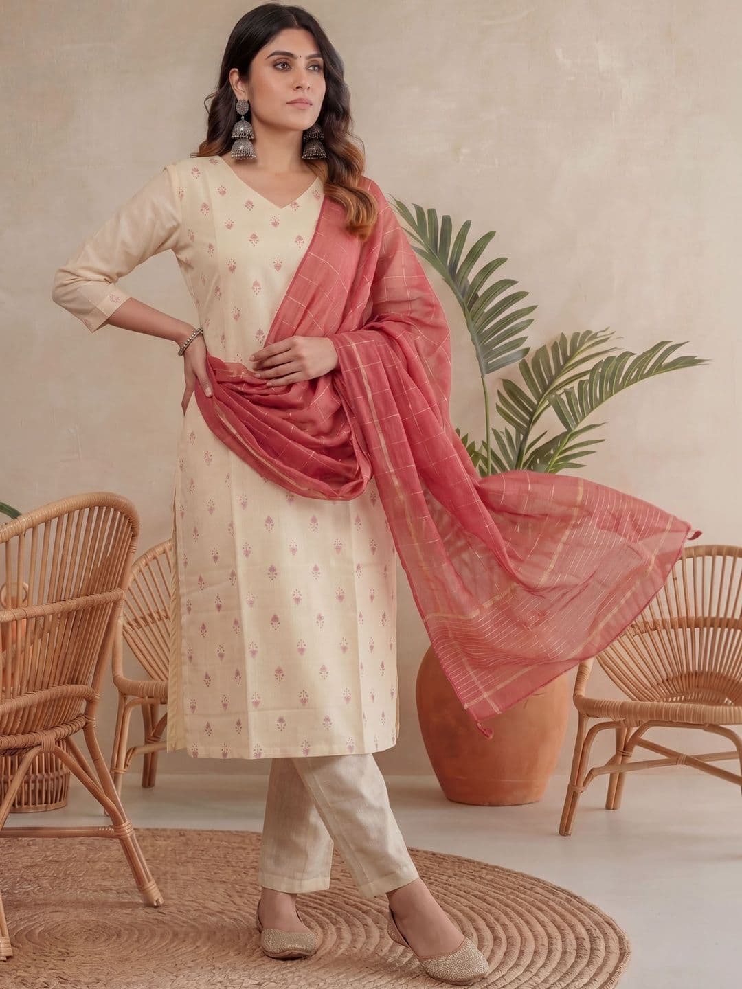 ZIRVI Women Ethnic Motifs Printed Regular Pure Silk Kurta with Trousers & With Dupatta - view 1