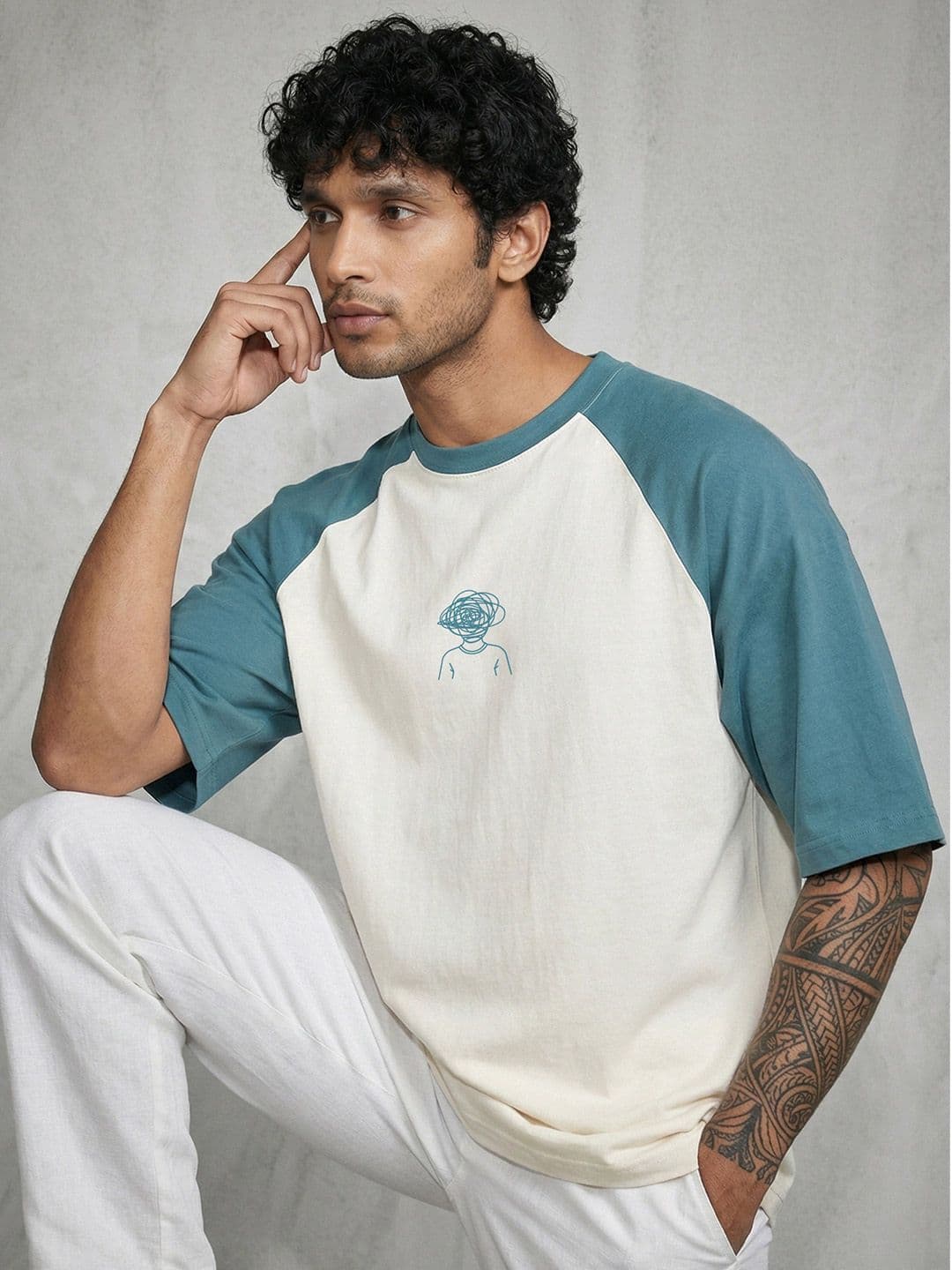 TOM MILTON Men White Round Neck Reclon Half Sleeve Oversize Tshirt - view 1