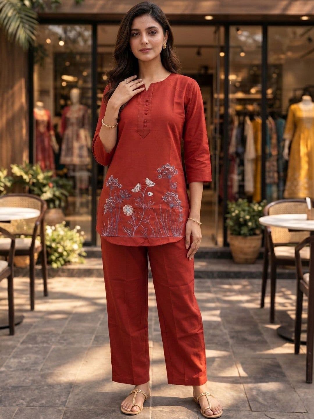 ZIVRAA Embroidered Tunic with Trousers - view 1