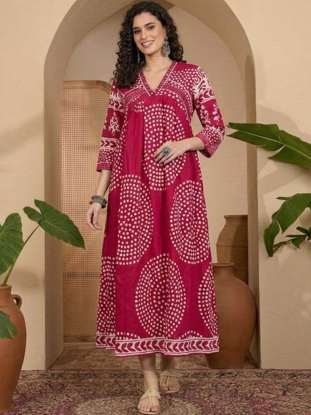 Sangria Ethnic Motif Printed A-Line Ethnic Dresses - view 1