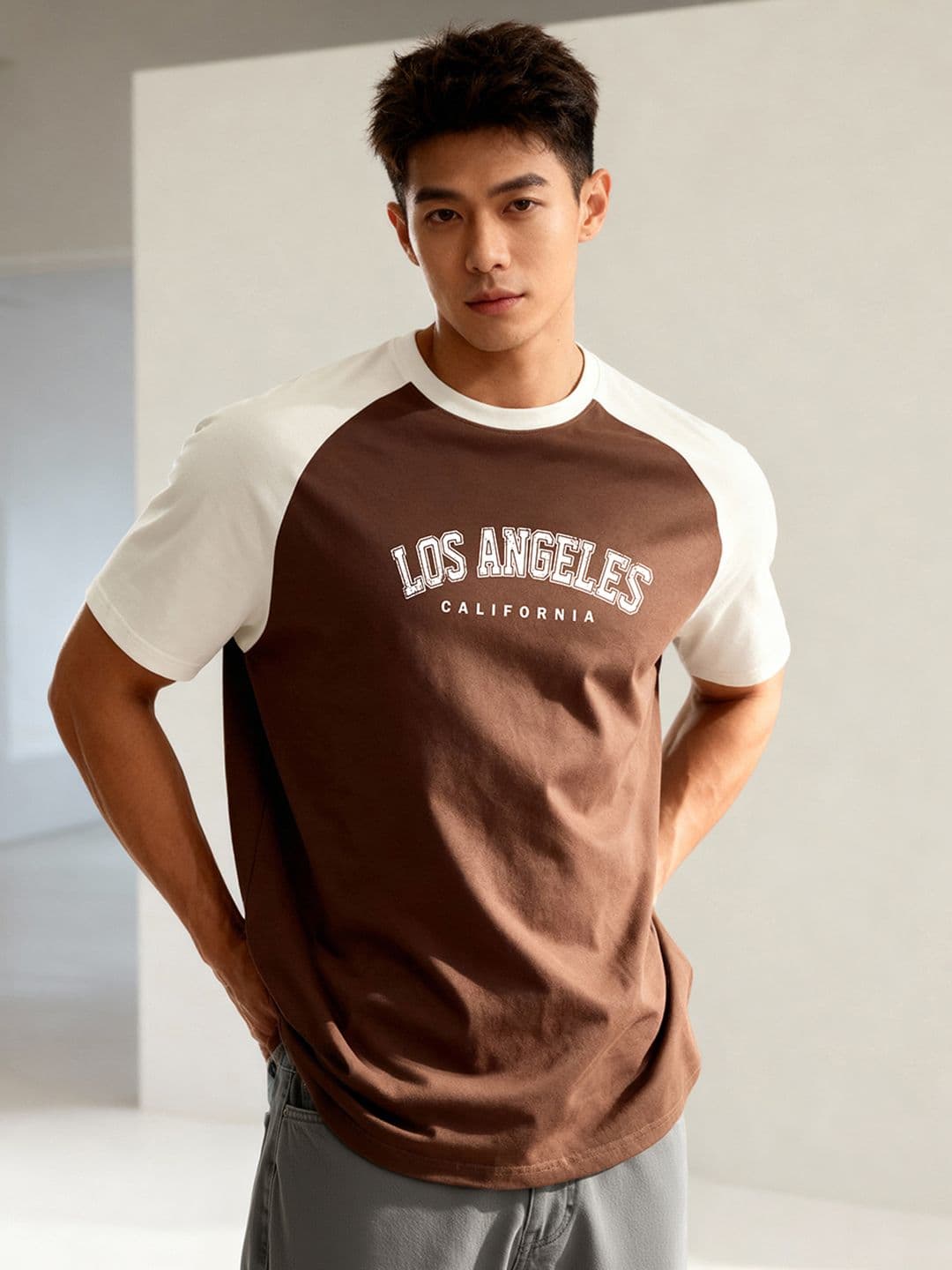 TOM MILTON Men Brown Raglan Sleeve Round Neck T-Shirt - view 1