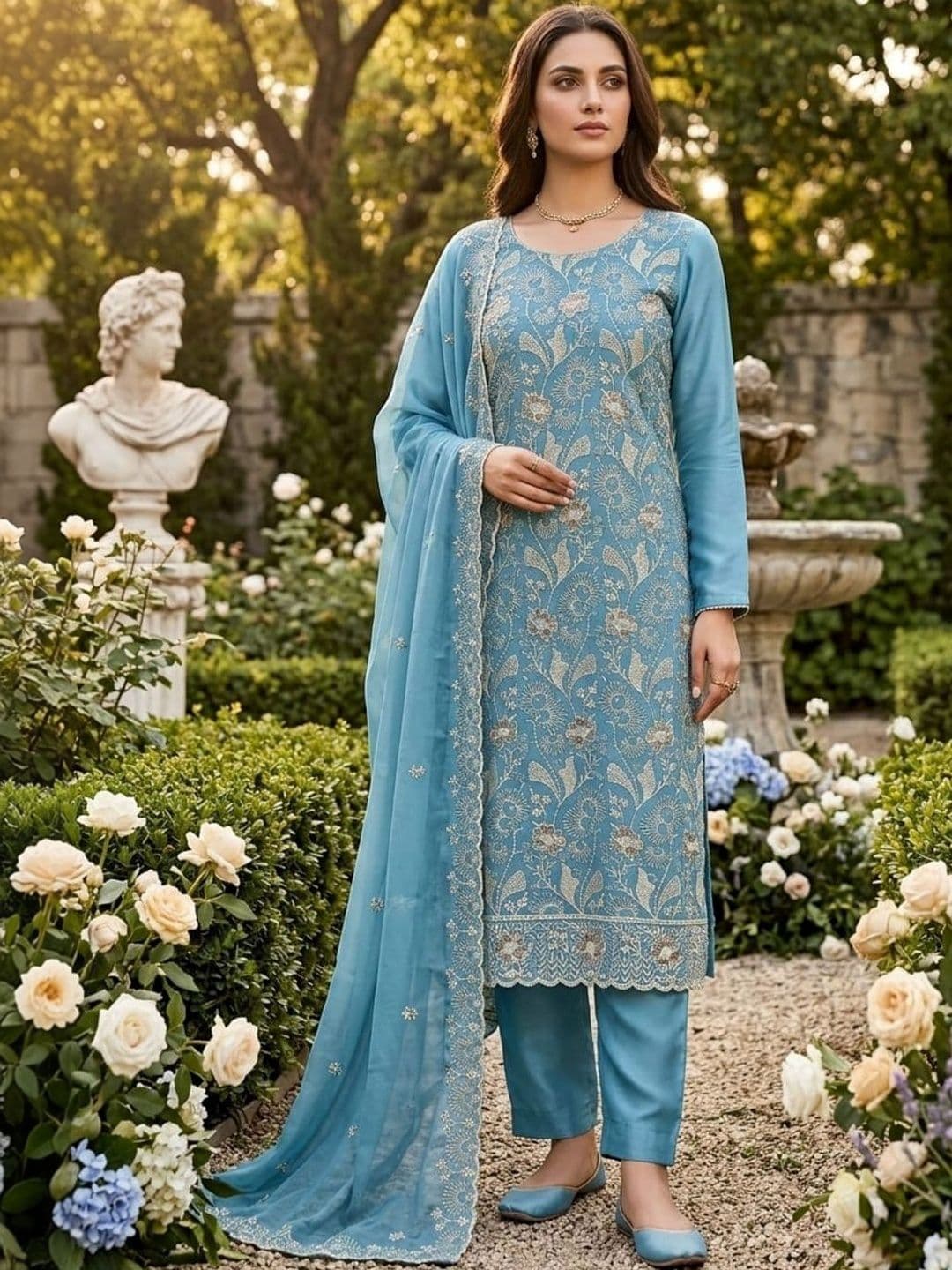 F 13 STUDIO Embroidered Silk Georgette Unstitched Dress Material - view 1