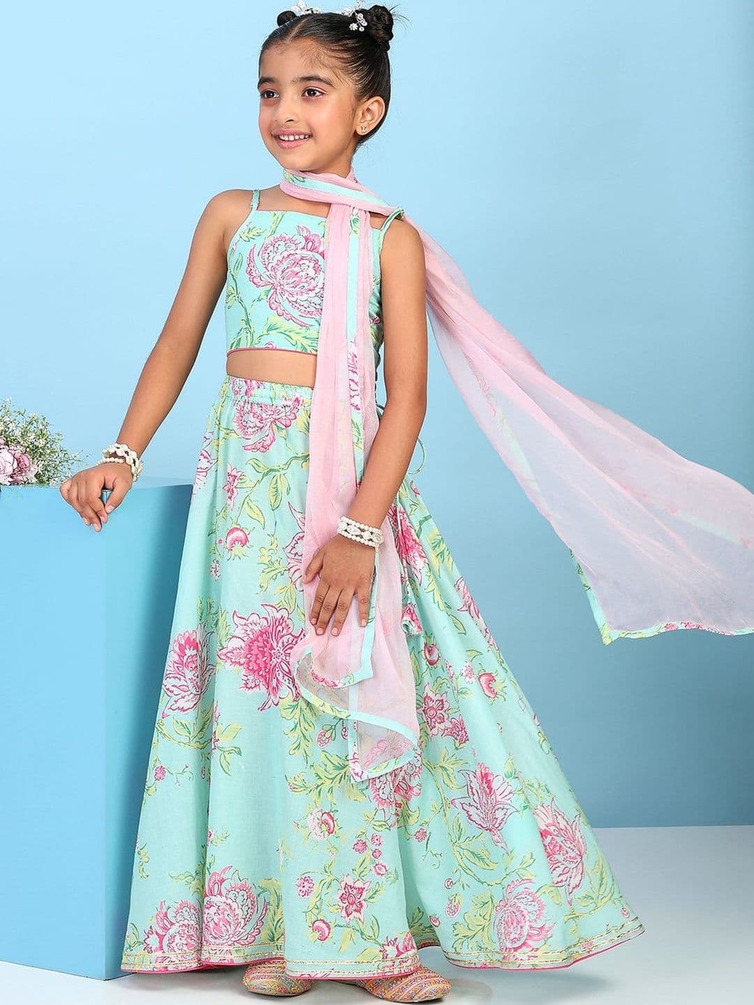 Biba Girls Printed Ready to Wear Lehenga & Blouse With Dupatta - view 1
