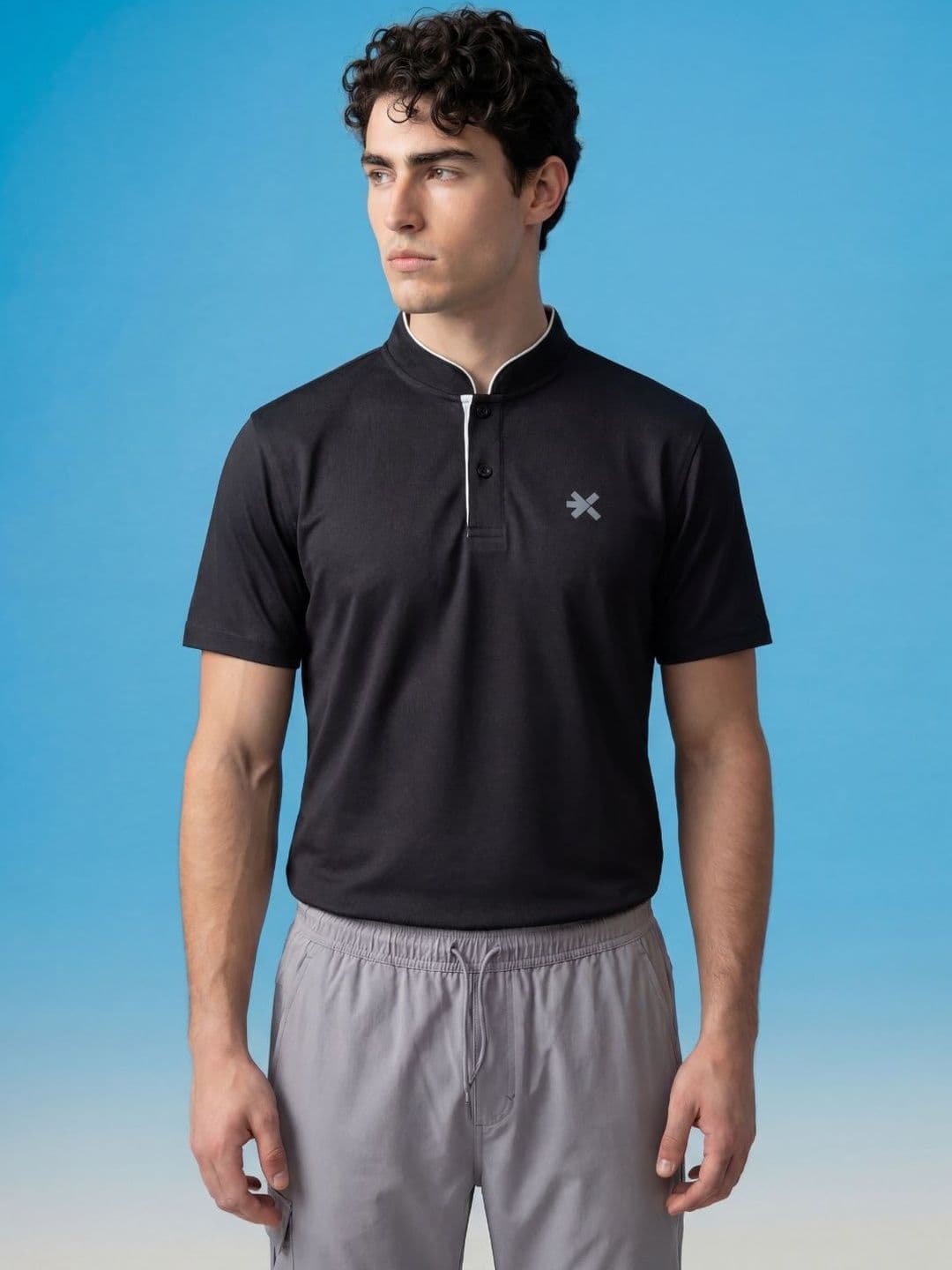HRX by Hrithik Roshan Men Brand Logo Mandarin Collar Pockets Slim Fit T-shirt - view 1