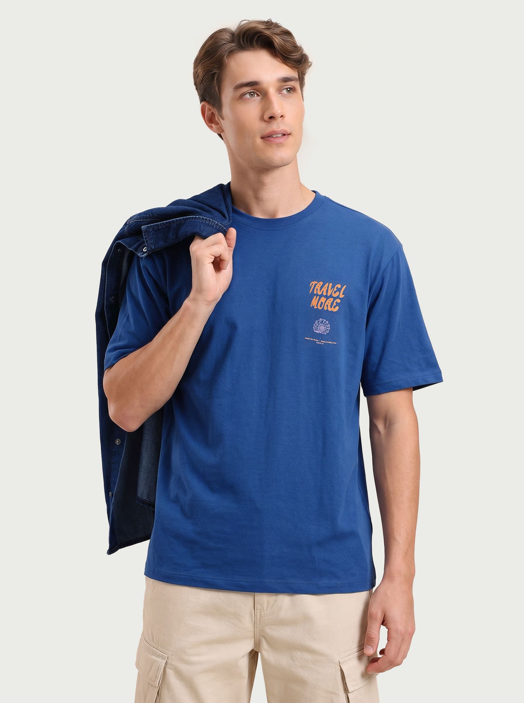 Mast & Harbour Solid Drop Shoulder Sleeves Oversized T-shirt with Typography Detail - view 1