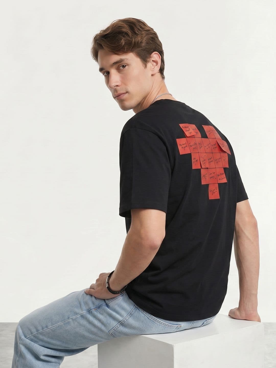 Mast & Harbour Valentine's Collection Typography Printed Drop Shoulder Sleeves T-shirt - view 1