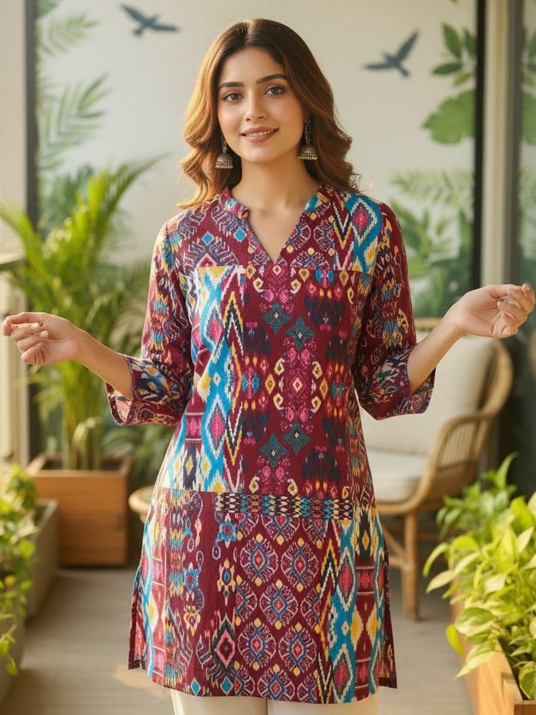 Anouk Ethnic Motifs Printed V-Neck Pure Cotton Blend Kurti - view 1