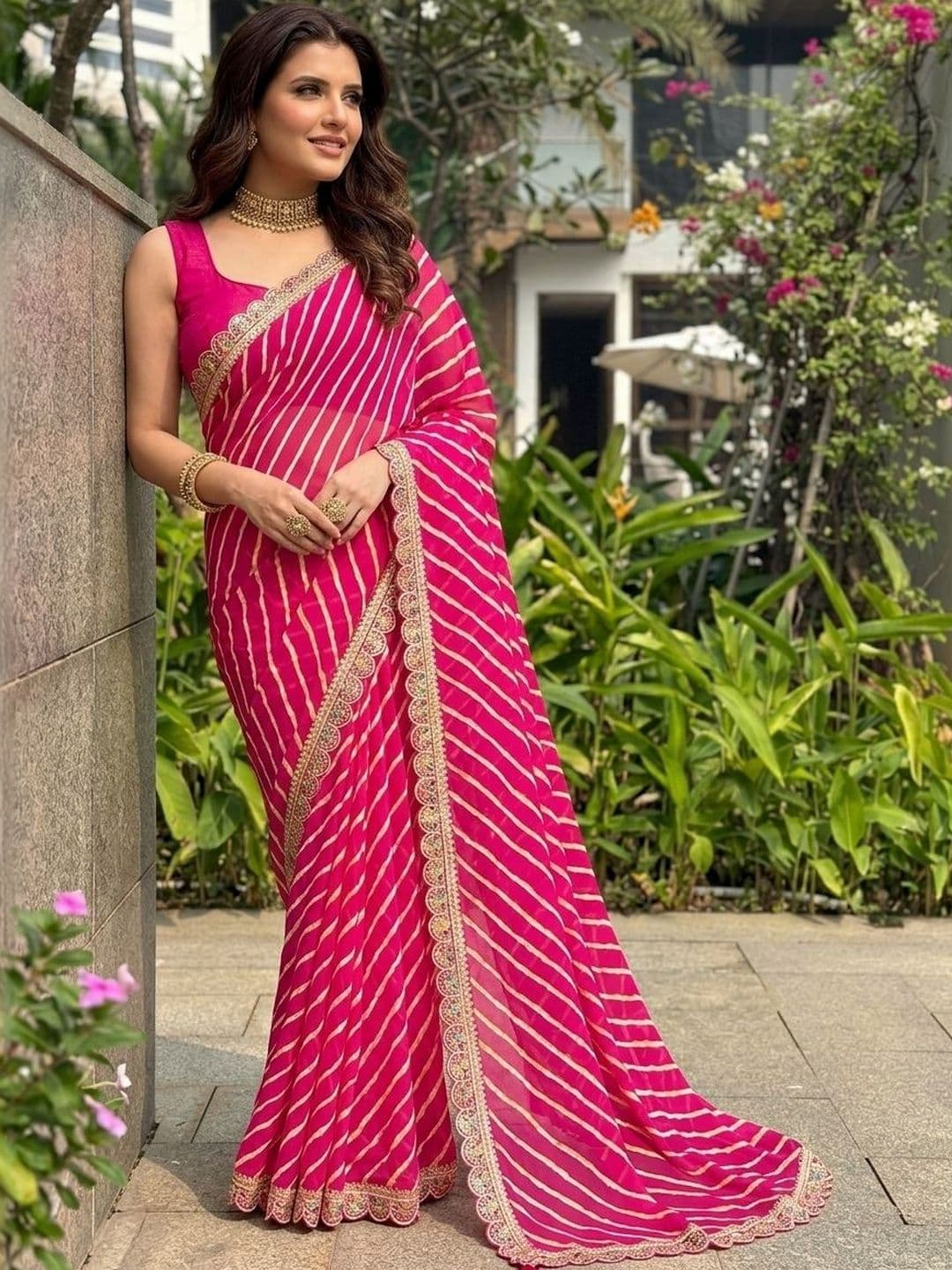 Kalista Leheriya Zari Pure Georgette Leheriya Saree - view 1