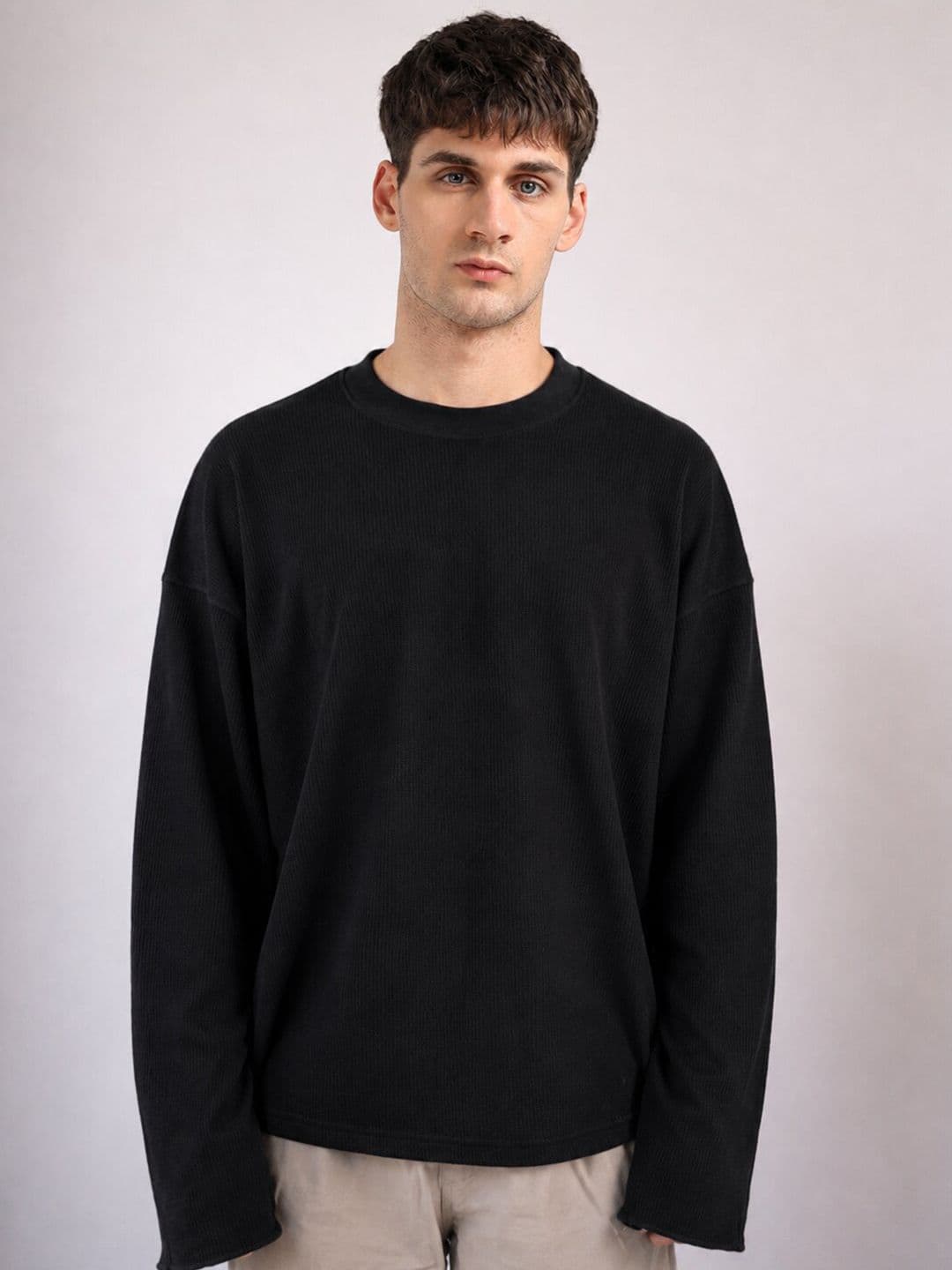 MOHICANS Waffle Textured Full Sleeves Oversized Cotton T-shirt - view 1