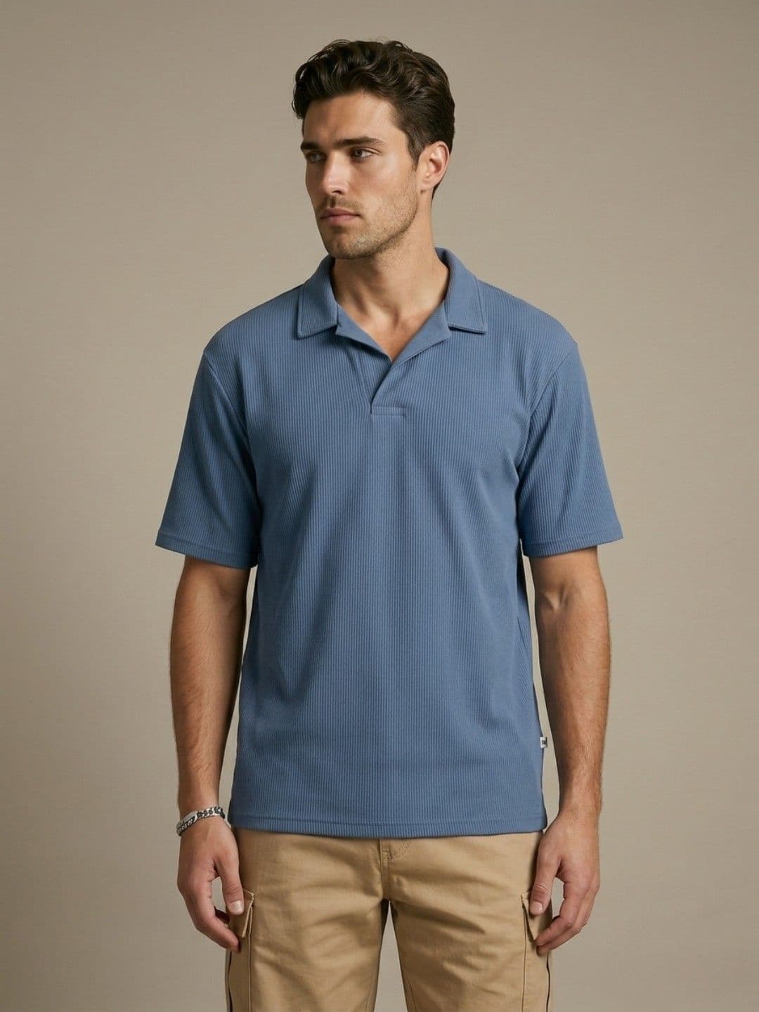 glitchez Striped Polo Collar Drop-Shoulder Sleeves T-shirt - view 1
