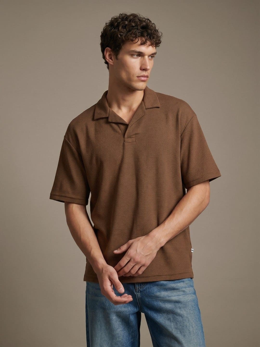 glitchez Polo Collar Drop-Shoulder Sleeves Relaxed Fit T-shirt - view 1