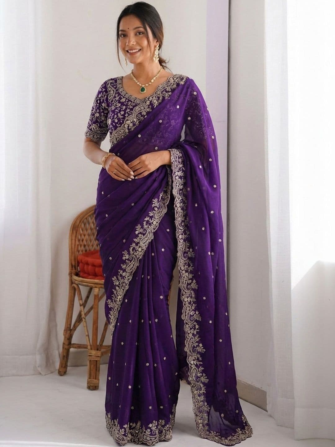 Zili Embellished Embroidered Heavy Work Saree - view 1