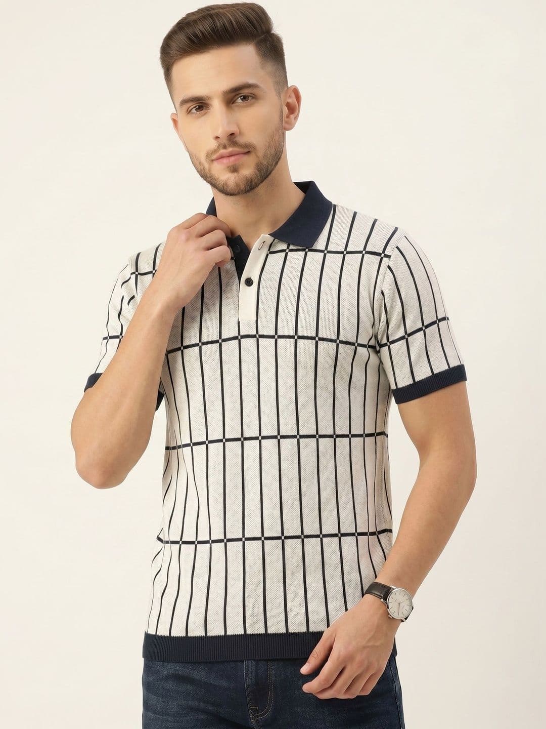 The Roadster Lifestyle Co Checked Polo Collar Tshirts - view 1