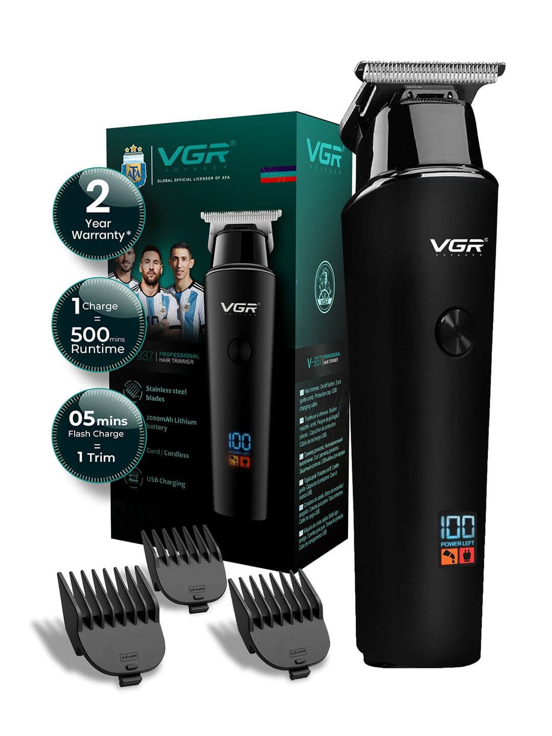 VGR V-937 Hair & Beard Trimmer for Men - 500Mins LED Display Runtime & Type-C Quick Charge - view 1
