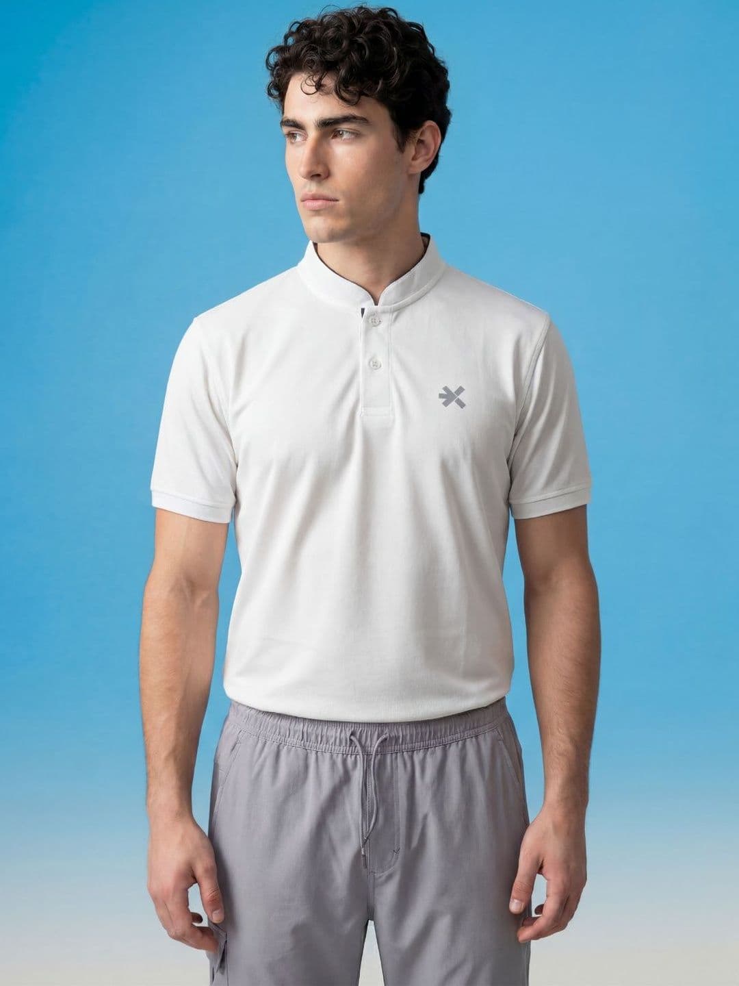HRX by Hrithik Roshan Men Brand Logo Mandarin Collar Slim Fit T-shirt - view 1