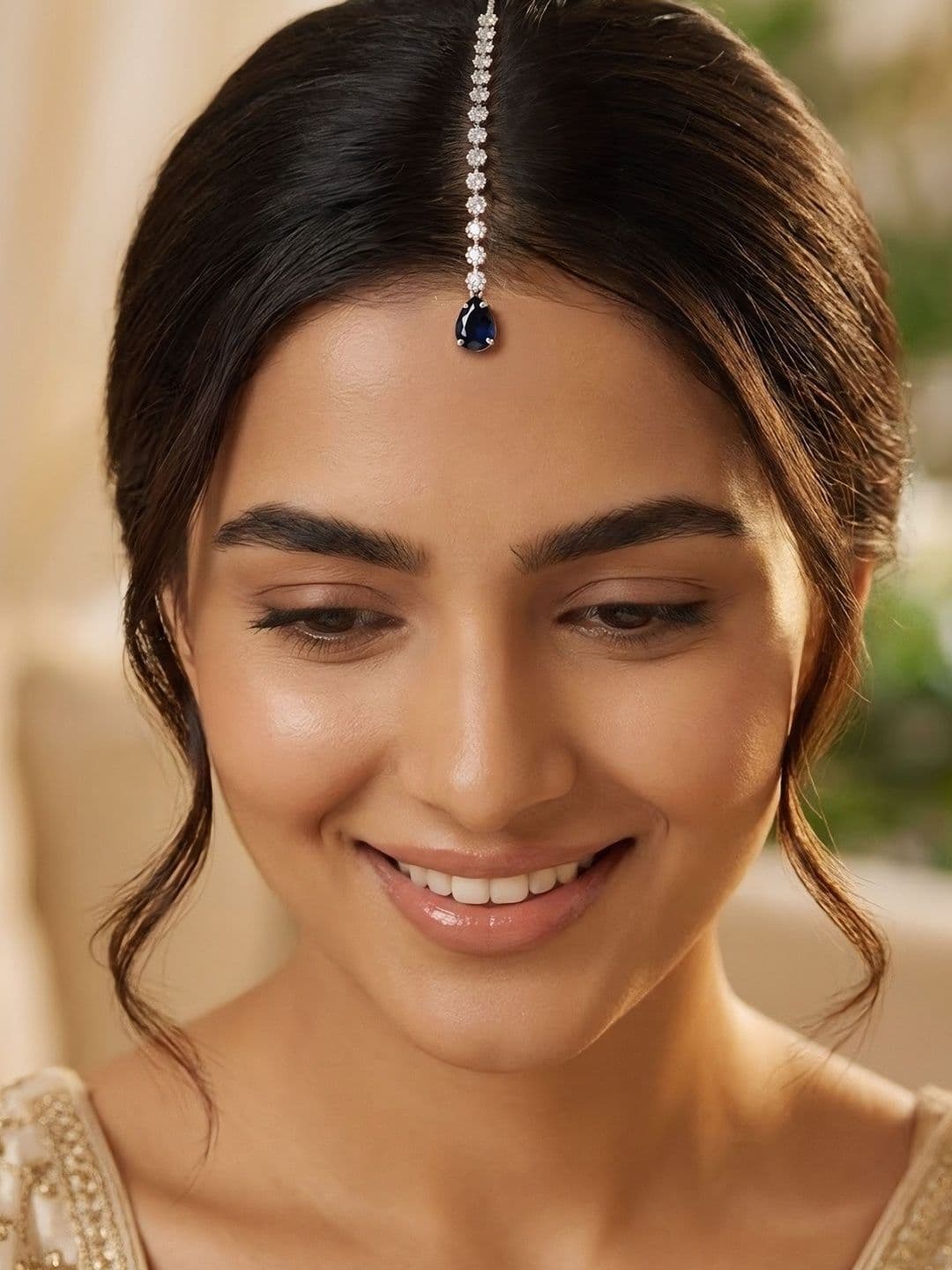 PRIVIU American Diamond Studded Maang Tikka Head Jewellery - view 1
