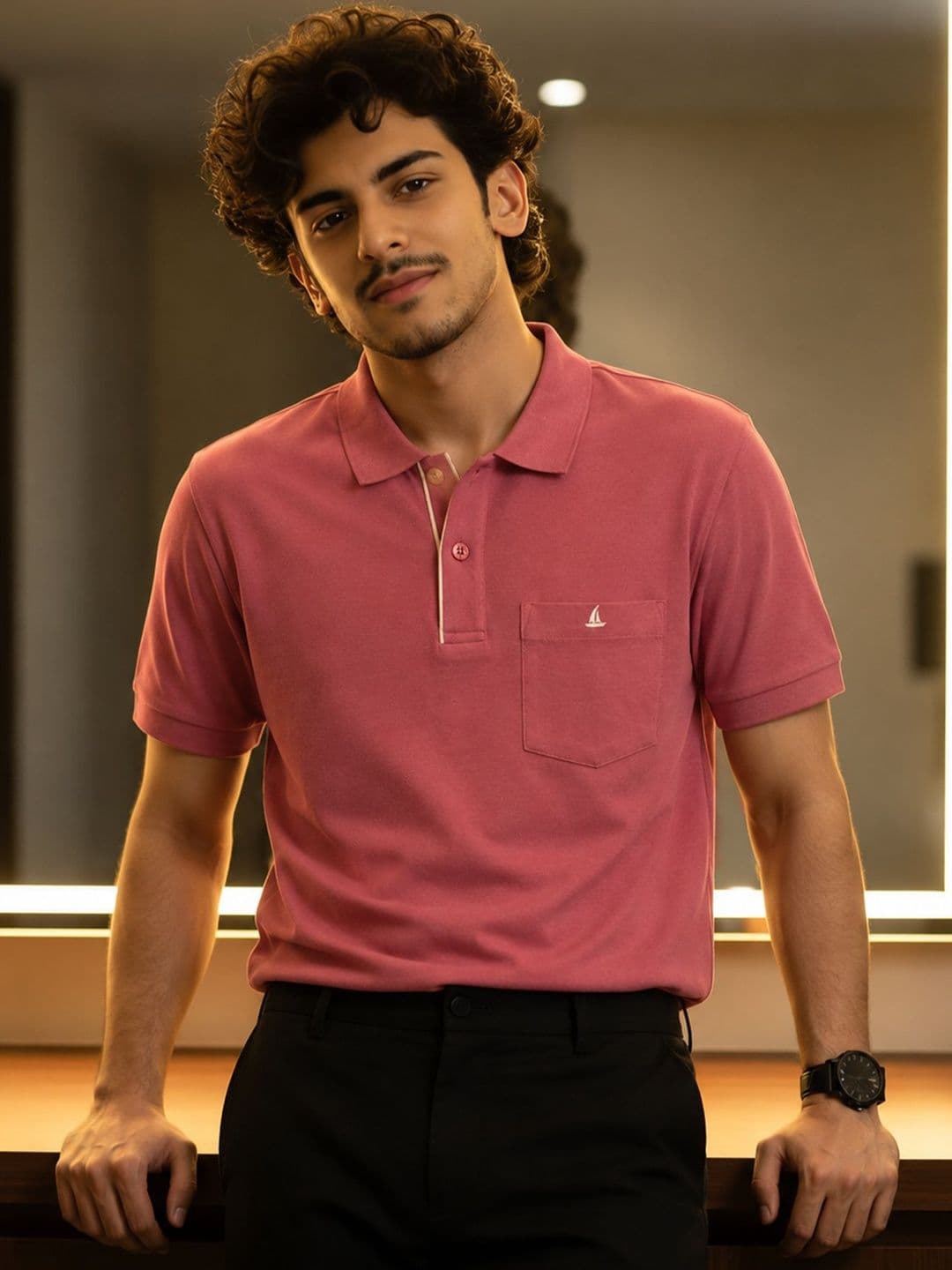 Utopium Men Brand Logo Polo Collar Pure Cotton Pockets T-shirt - view 1