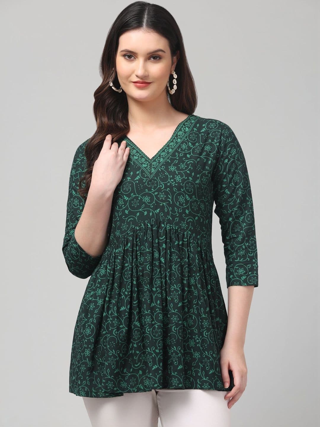 CROWN KING GARMENTS Floral Printed V-Neck Empire Kurti - view 1