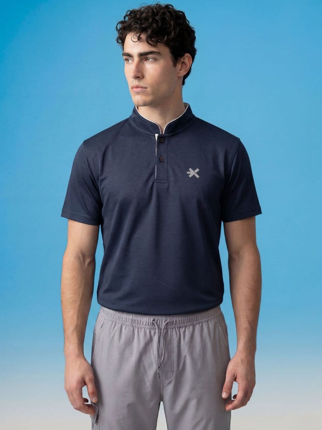 HRX by Hrithik Roshan Men Brand Logo Mandarin Collar Slim Fit T-shirt - view 1