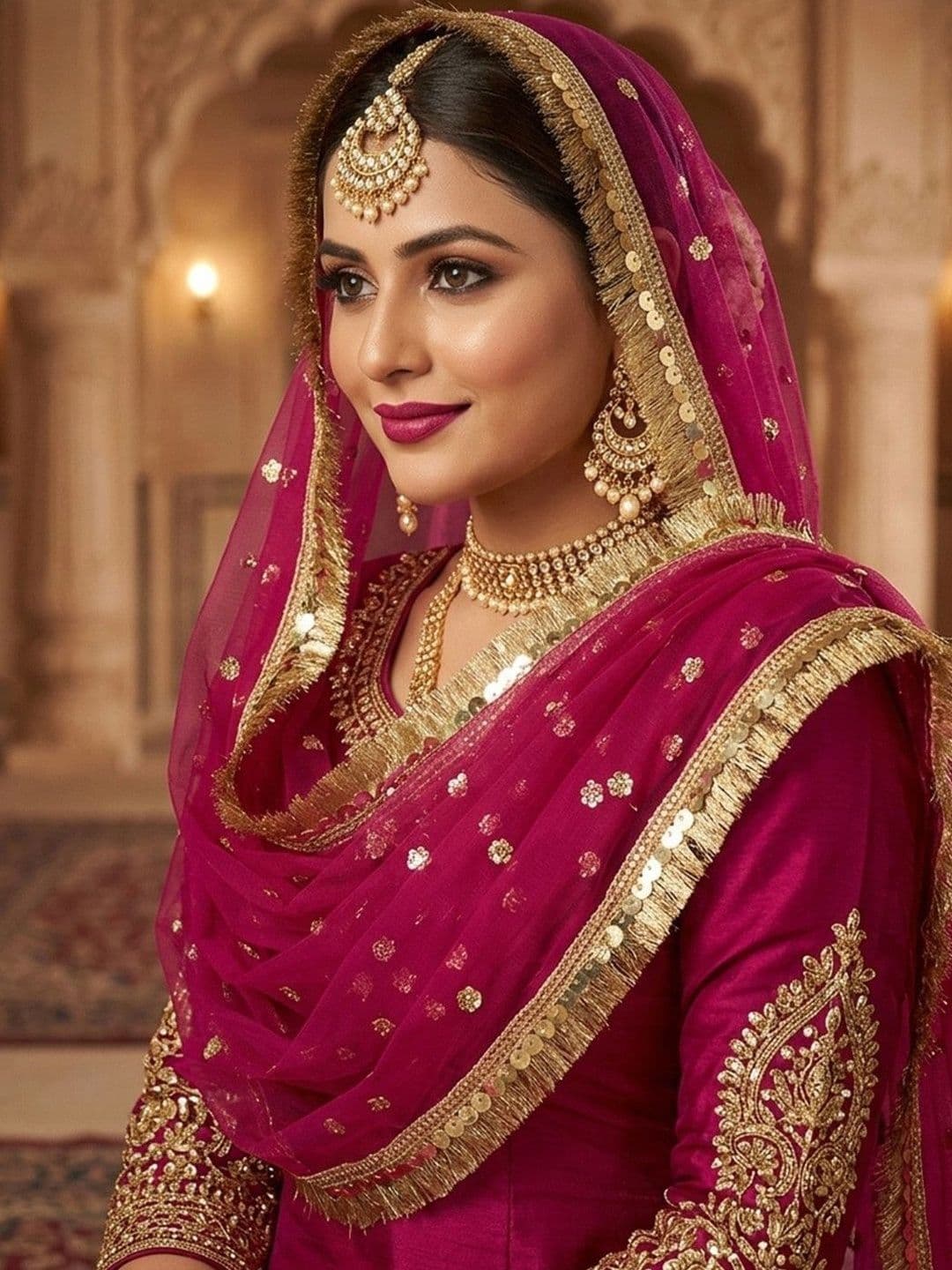 Navti Creations Pink Sequinned Embroidered Dupatta - view 1