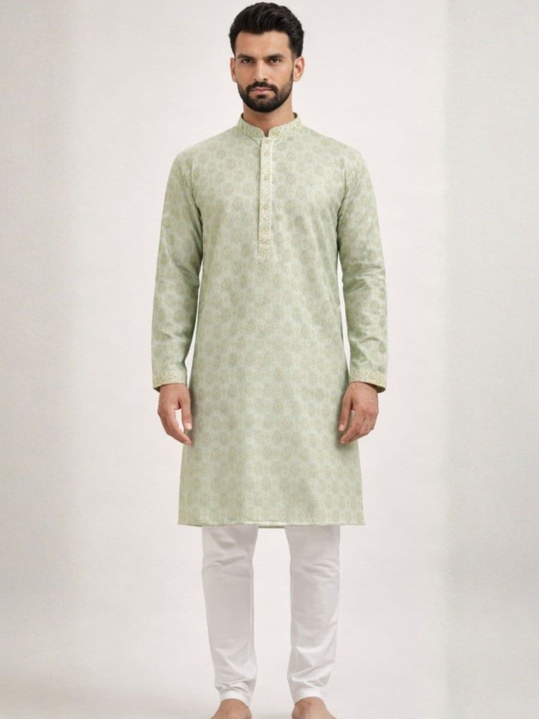 Sangria Woven Design Mandarin Collar Straight Kurta - view 1