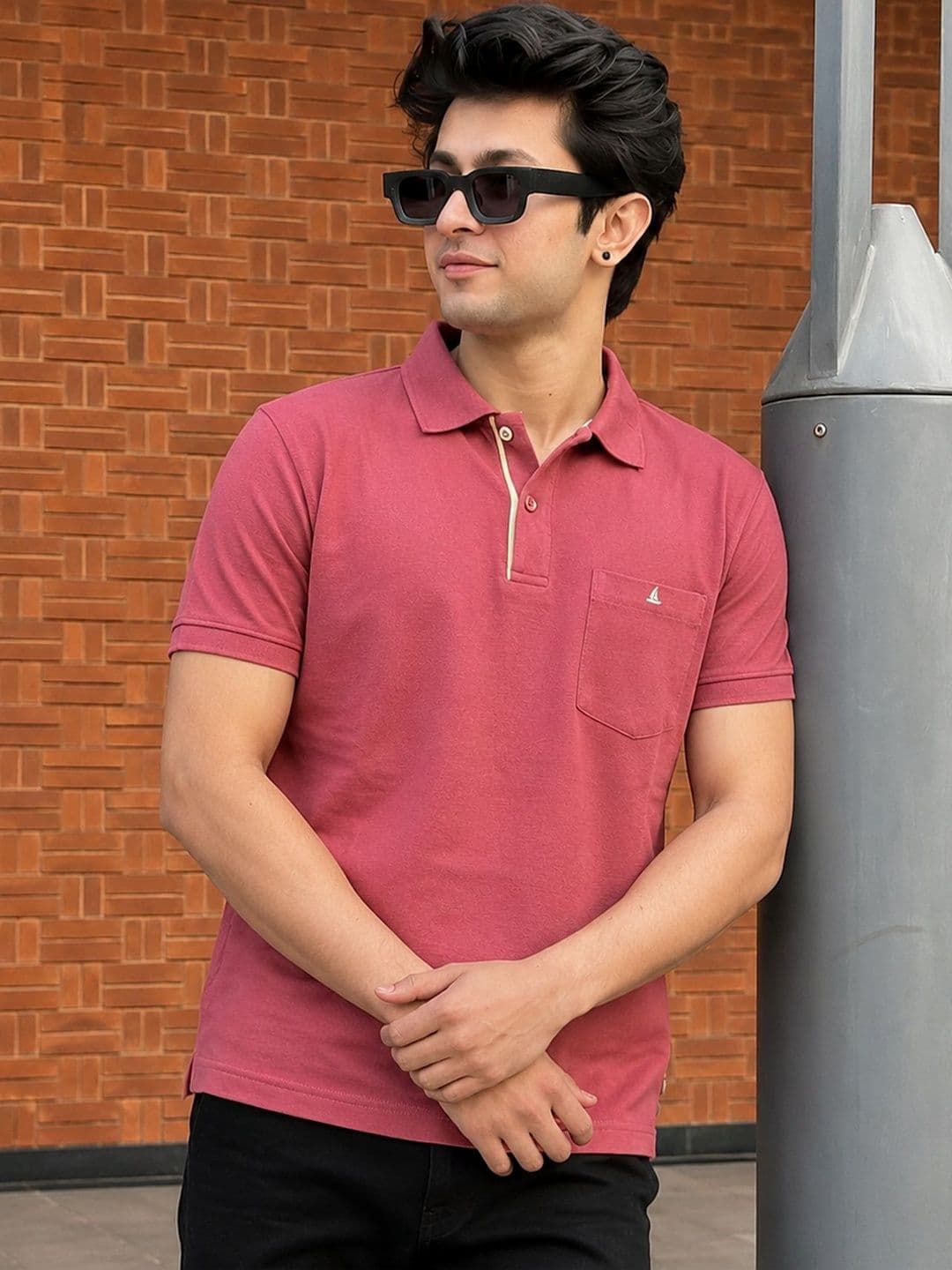 Utopium Men Brand Logo Polo Collar Pure Cotton Pockets T-shirt - view 1