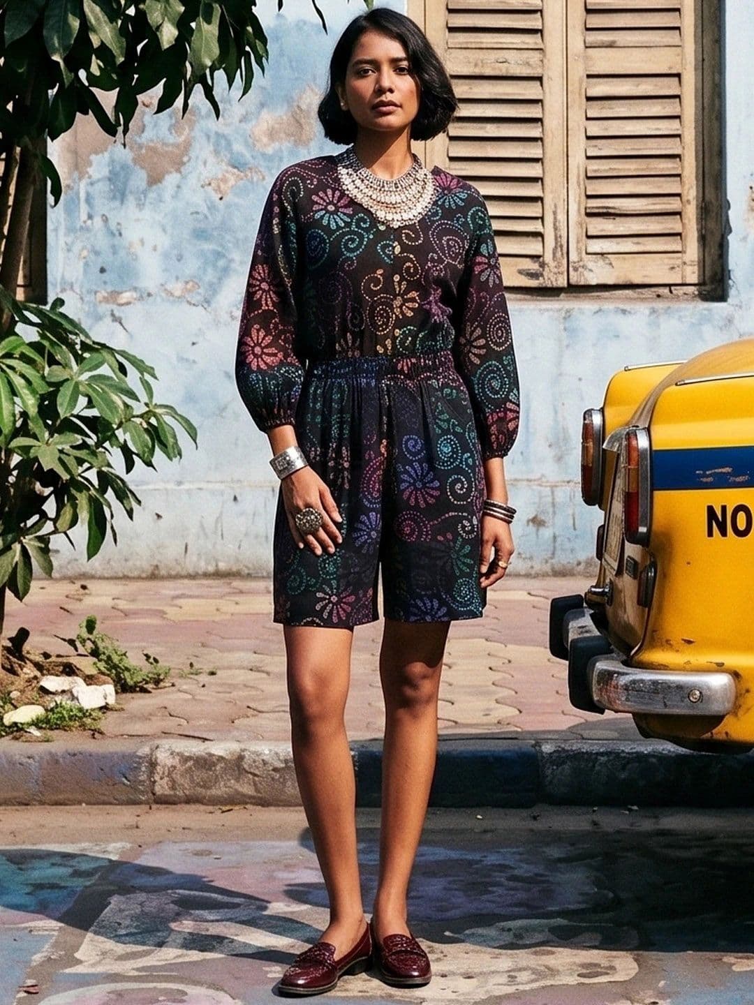 Taavi Pure Cotton Floral Printed Puff Sleeves Batik Crafted Jumpsuit - view 1