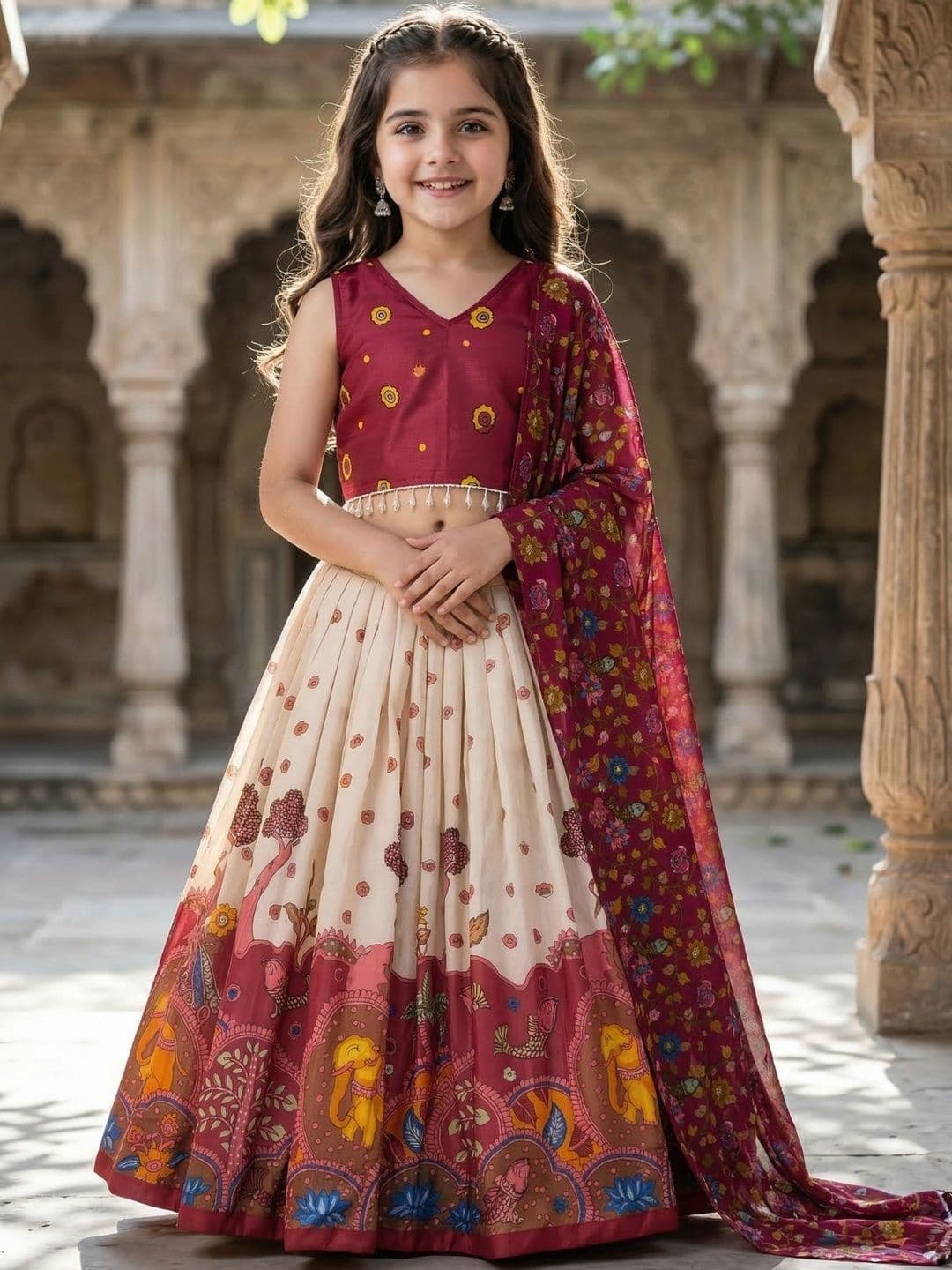 KALINI Girls Embroidered Semi-Stitched Lehenga & Blouse With Dupatta - view 1