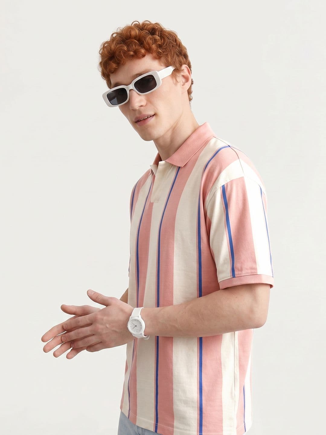 Mast & Harbour Men Striped Polo Collar Relaxed Fit T-shirt - view 1