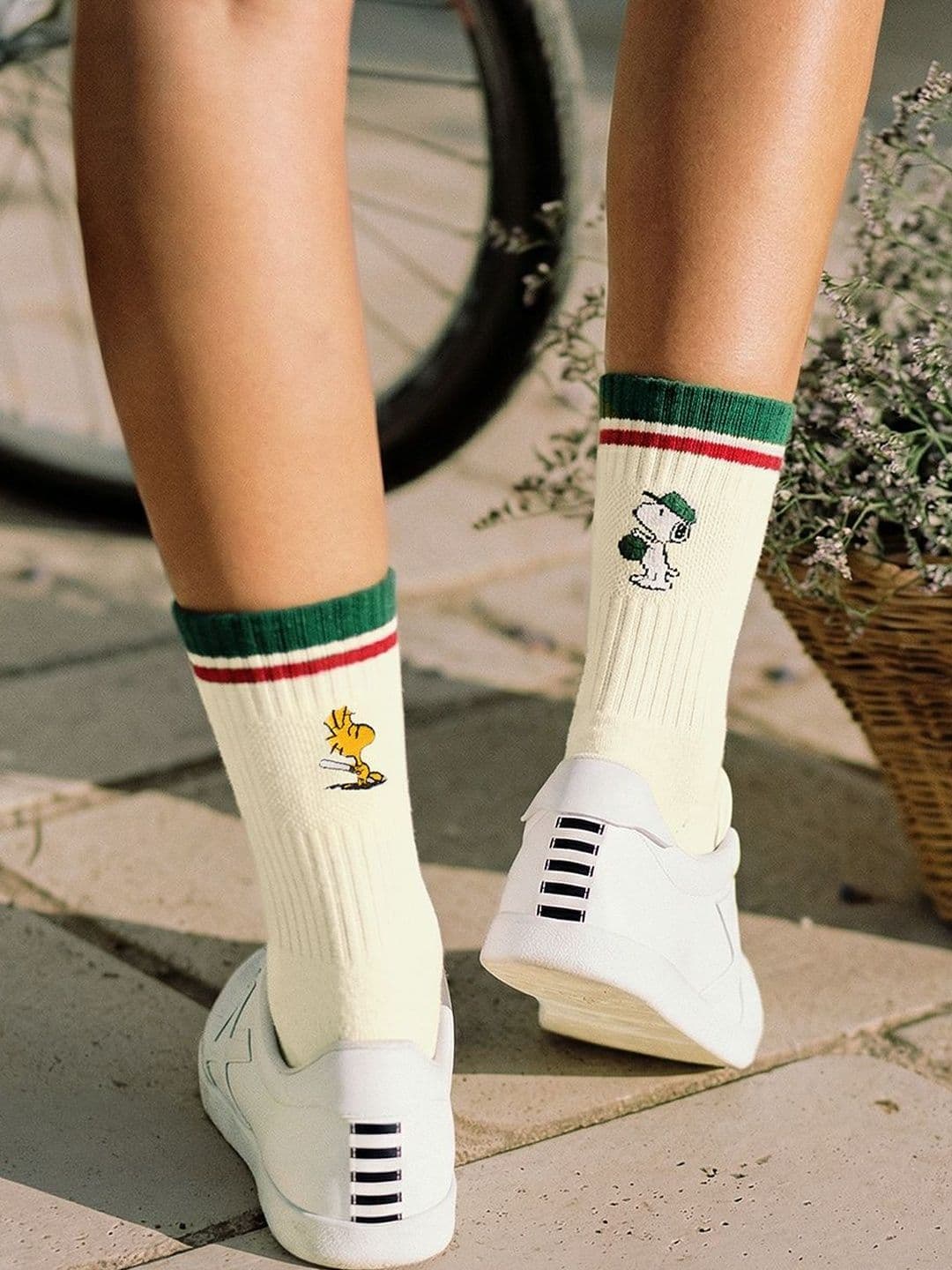 The Souled Store Unisex Peanuts Snoopy baseball White Cotton Crew Socks - view 1