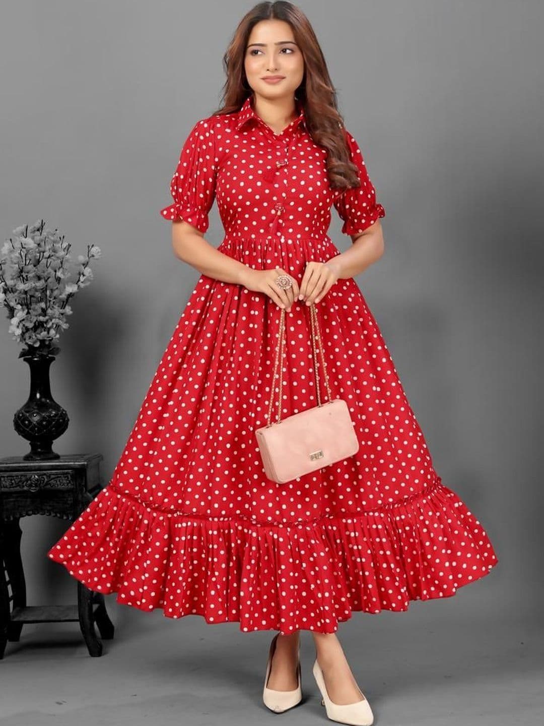 Moda Rapido Polka Dot Print Ruffled Crepe Fit & Flare Maxi Dress - view 1