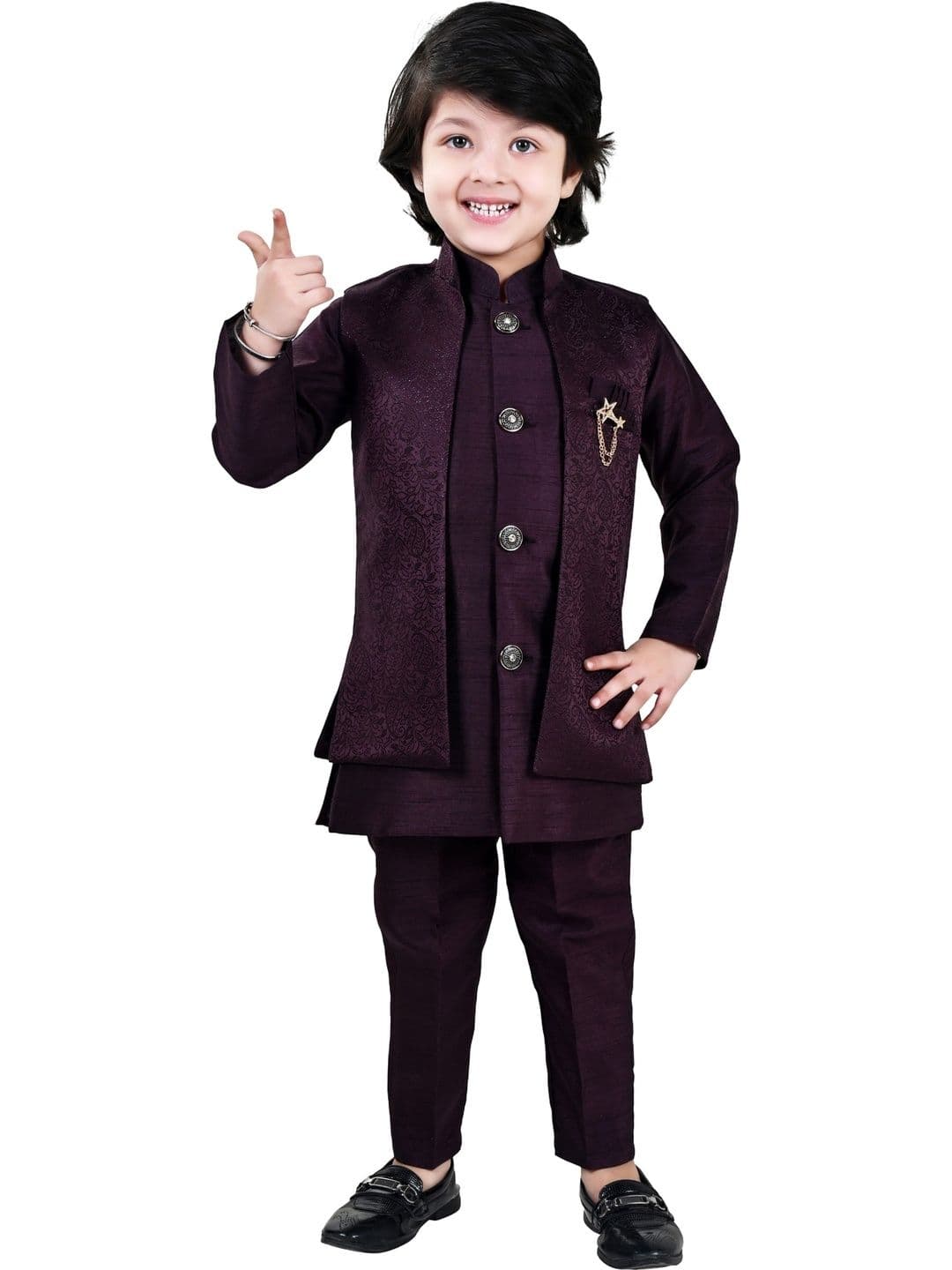 BAESD Boys Embroidered Band Collar Sherwani - view 1
