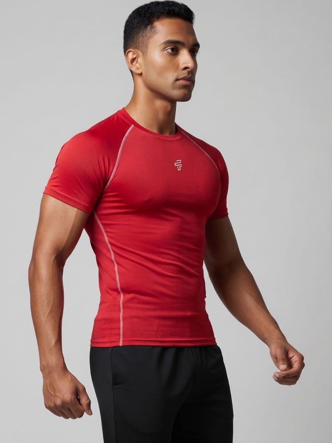 Flecto Men Compression Fit Solid Round Neck Half Sleeve T-Shirt for Gym, Training & Casual - view 1