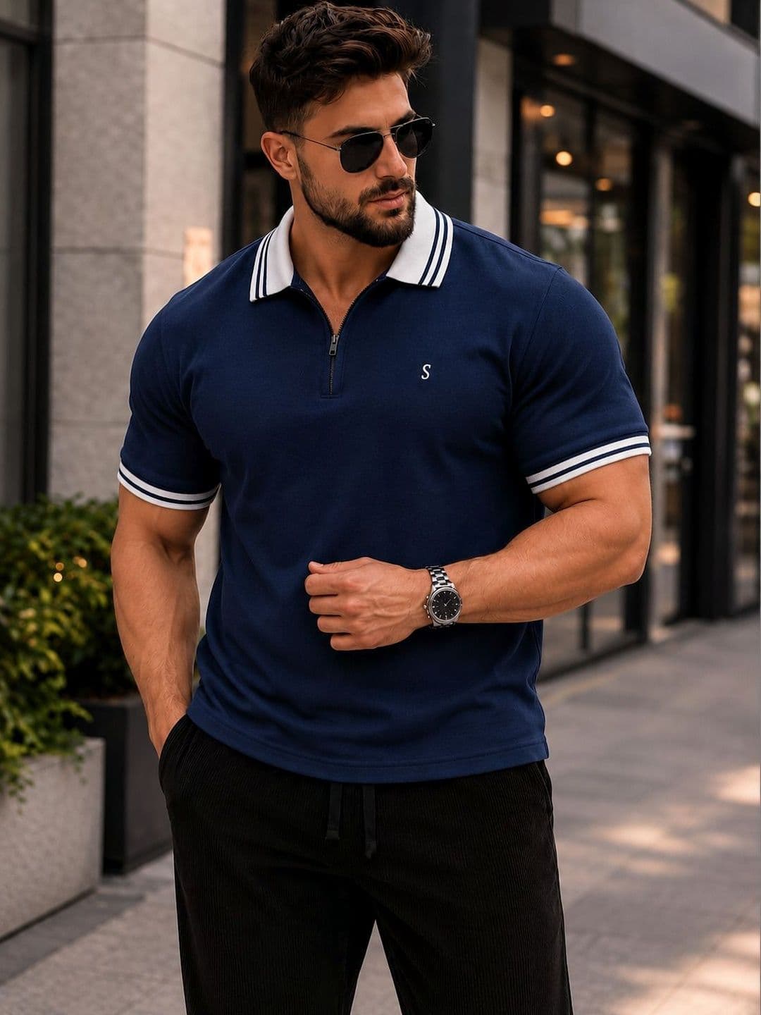 SCUBA Men Striped Polo Collar T-shirt - view 1