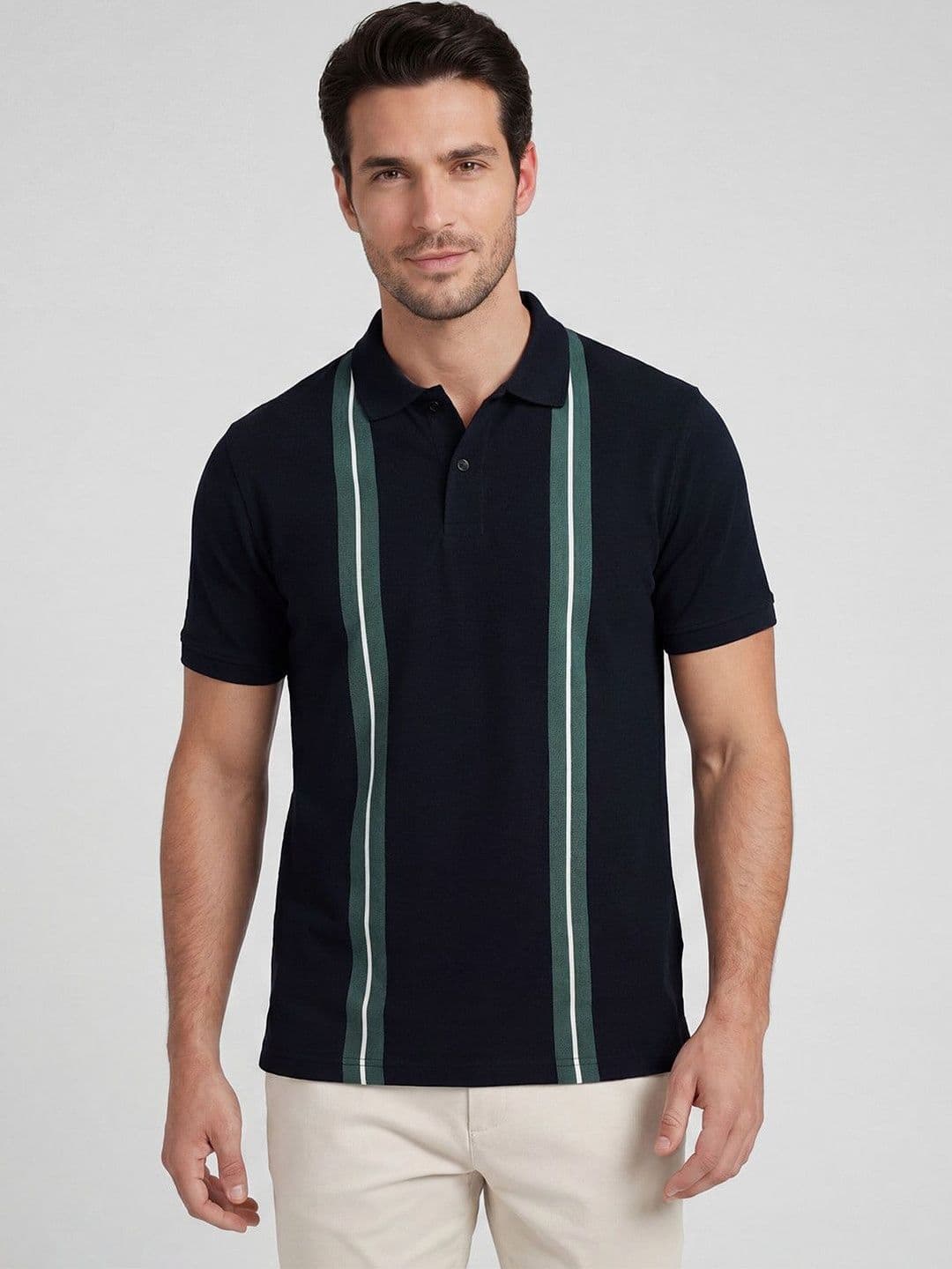 R&B Men Striped Polo Collar T-shirt - view 1