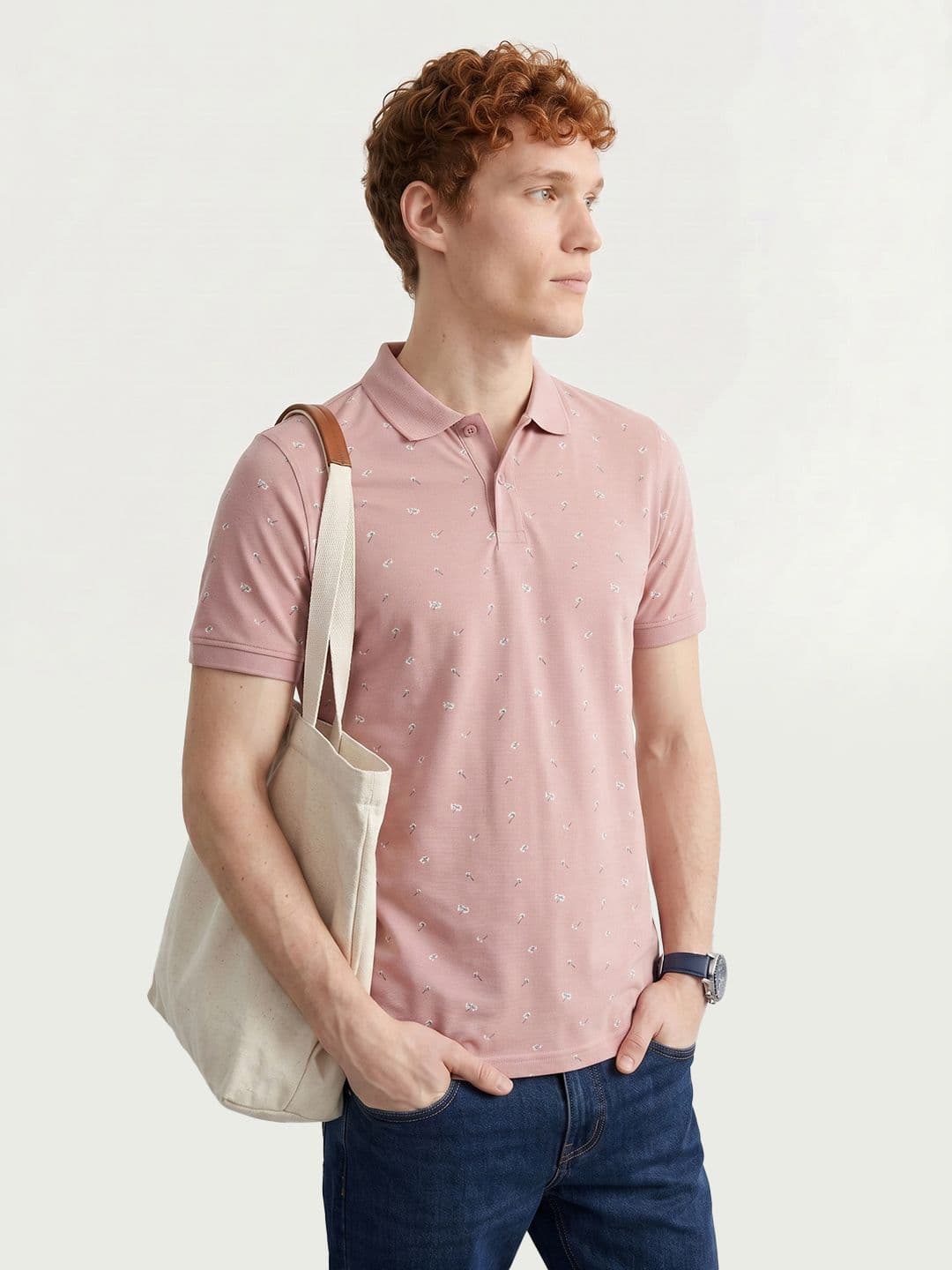 Mast & Harbour Floral Printed Pure Cotton Polo Collar T-shirt - view 1