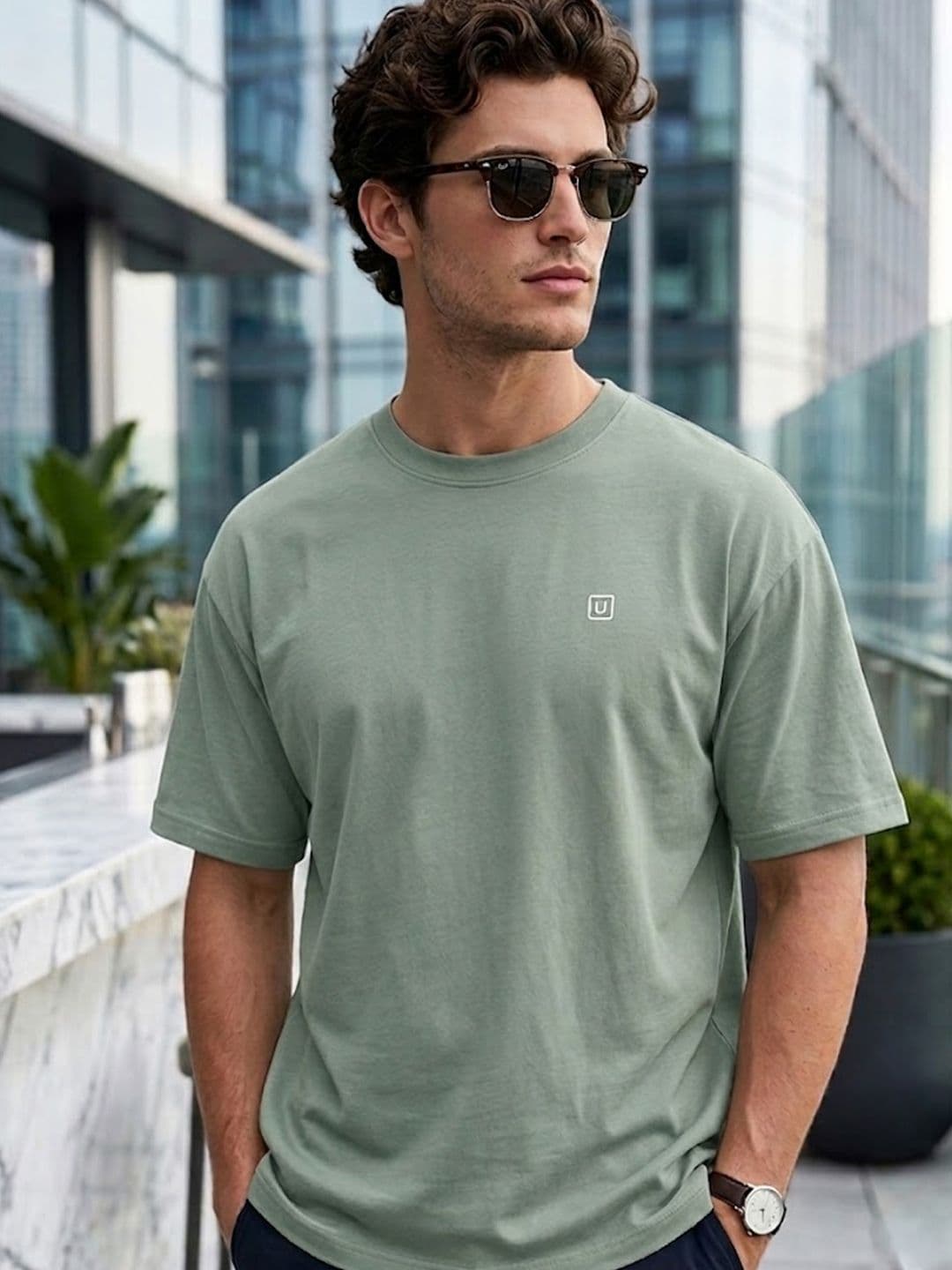 Urbano Fashion Men Solid Round Neck Cotton Oversized T-shirt - view 1